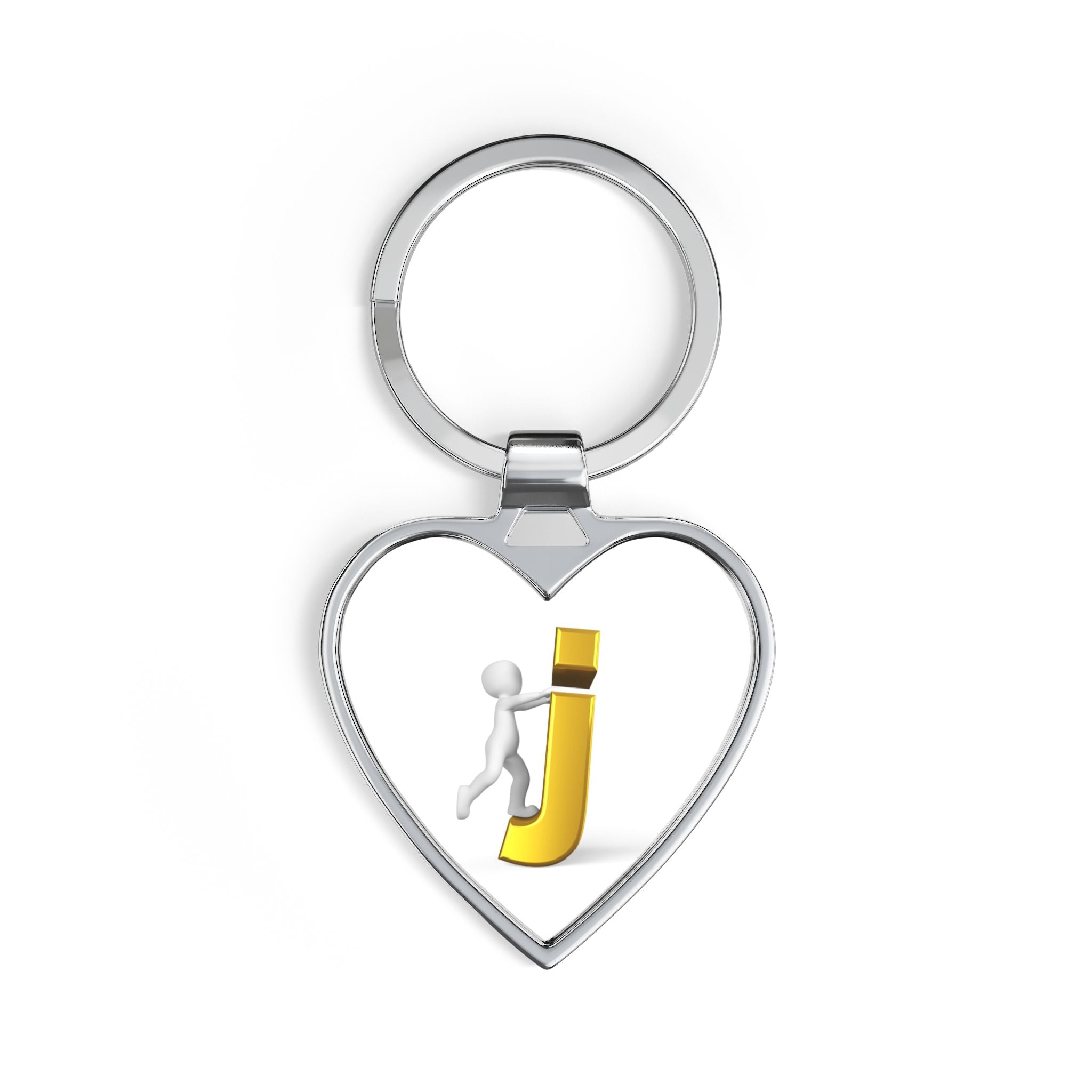 Stick Figure Pushing Gold Letter J Heart Keychain | Initial J Keychain