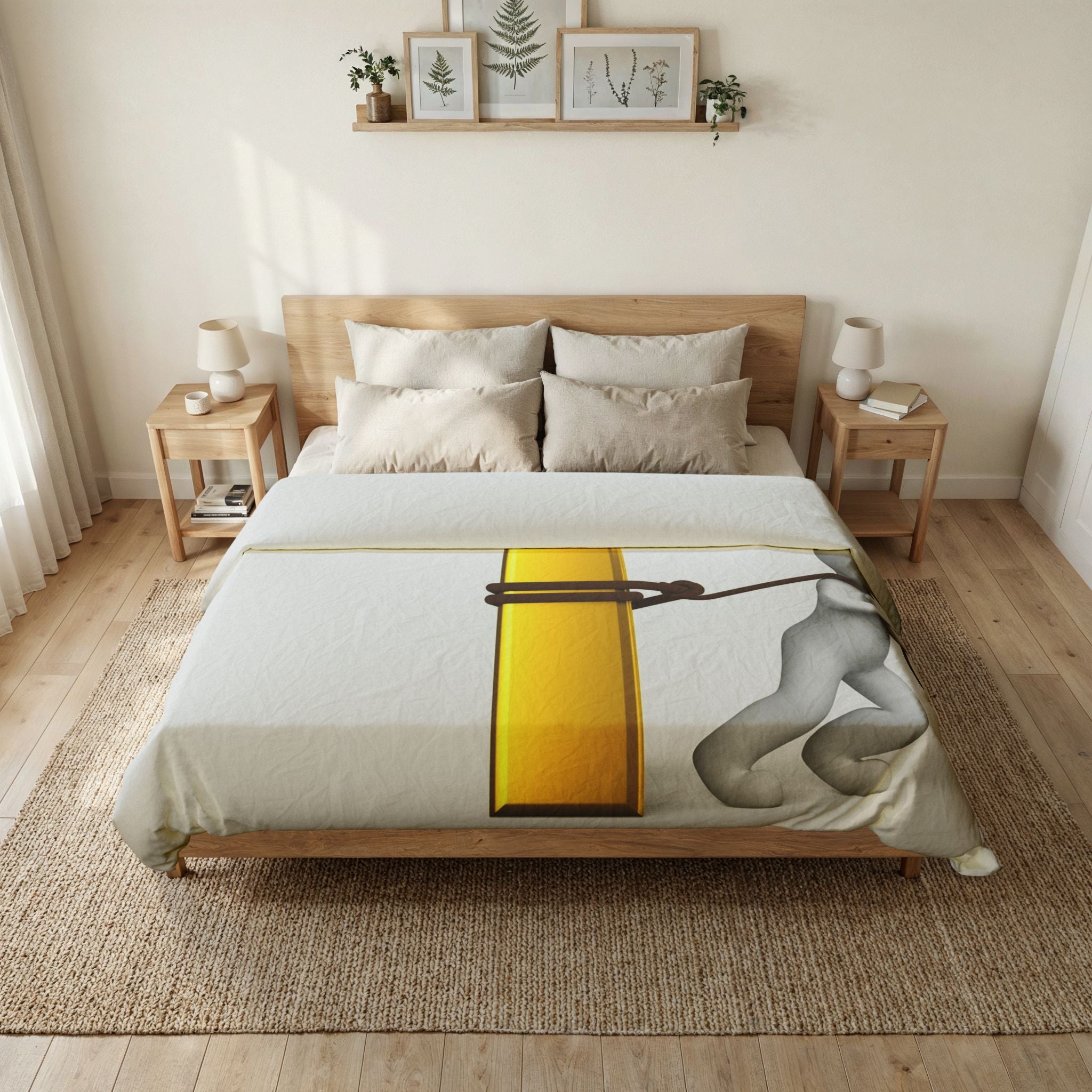 Gold Letter T with Figurine Duvet Cover | Alphabet Initial T Bedding
