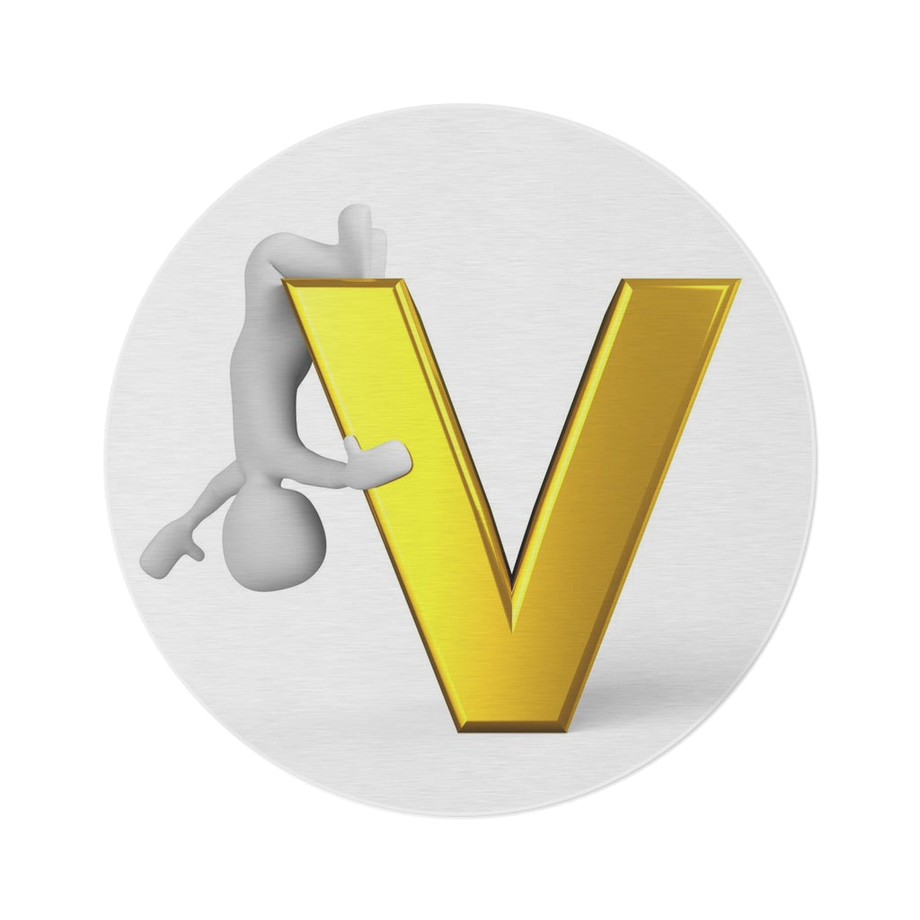 Gold Letter V with Climbing Figure Round Rug | Monogram Accent Rug