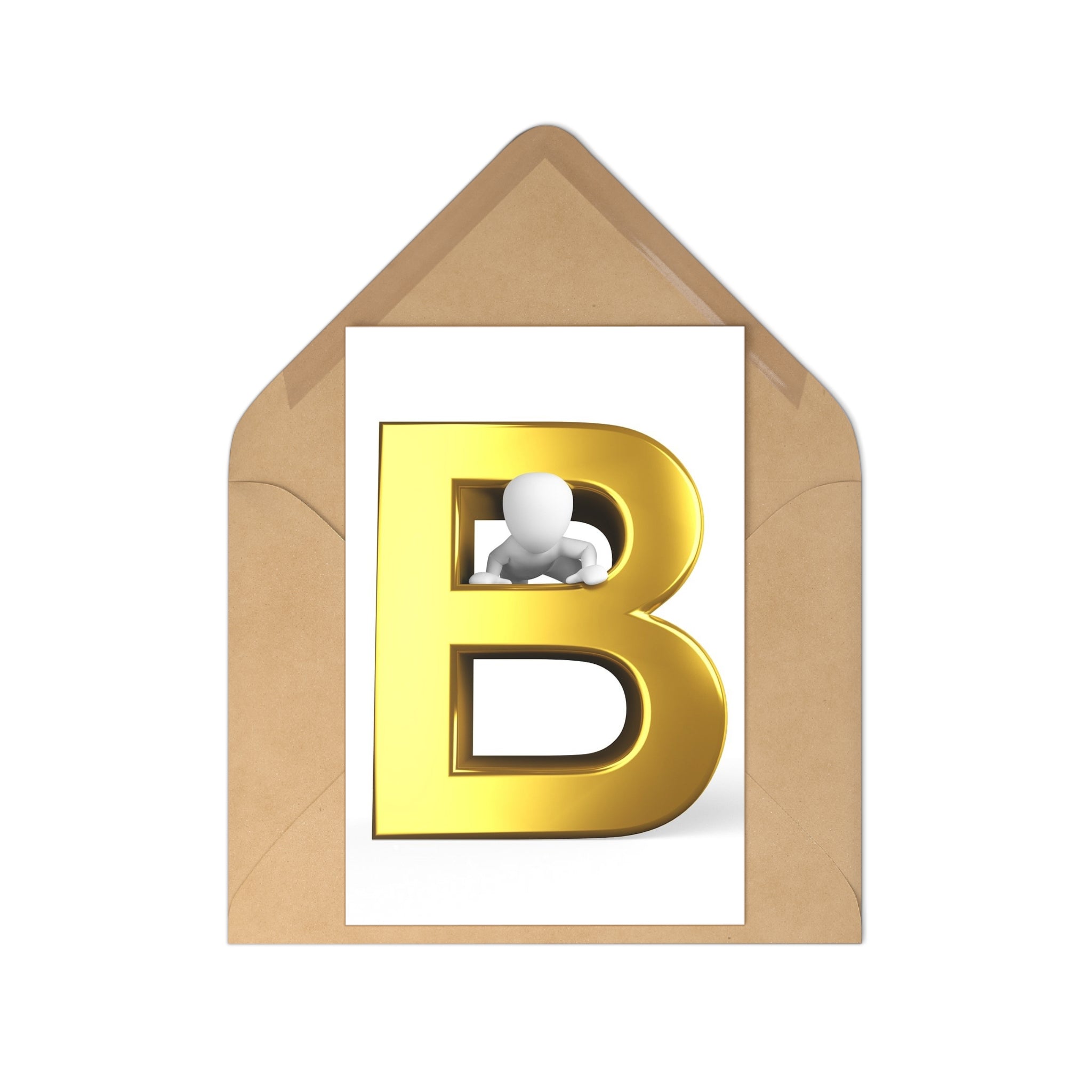 3D Gold Letter B with Figure Postcards | Pack of 7