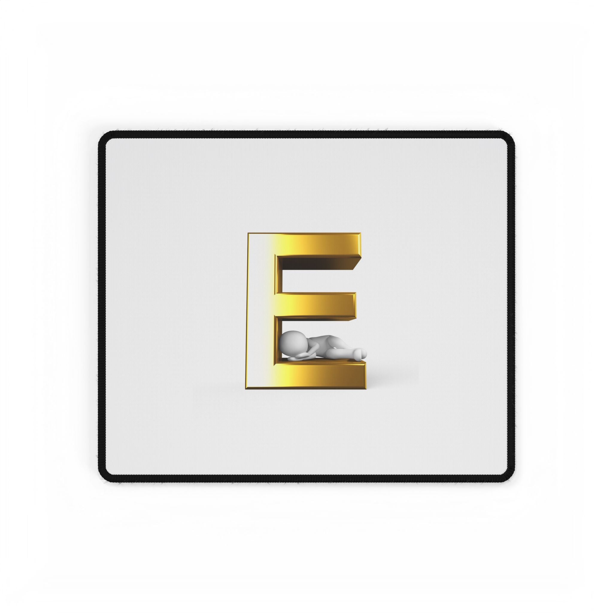 Gold Letter E with Lying Figure Desk Mat | Minimal Monogram Desk Pad