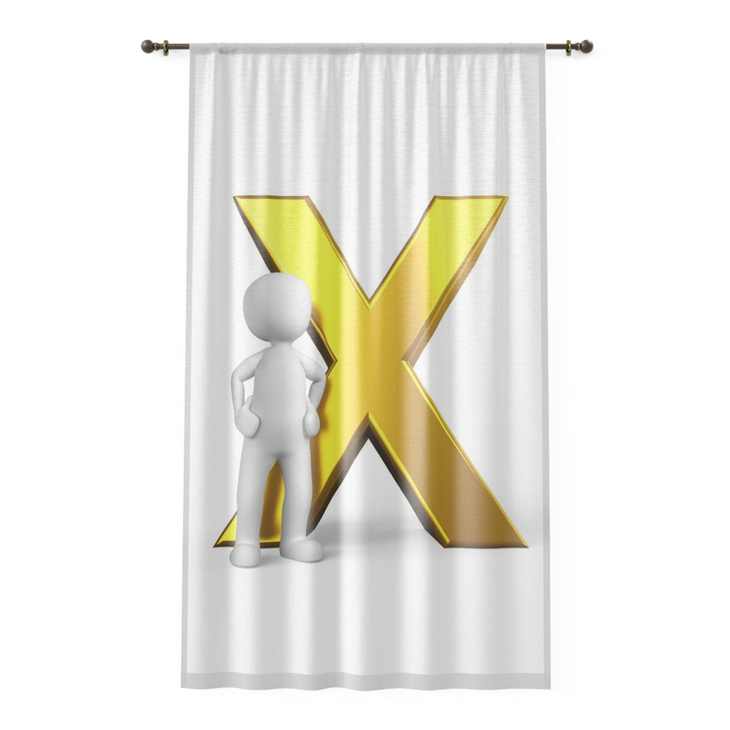 3D Stick Figure with Gold X Window Curtain | Sheer Panel