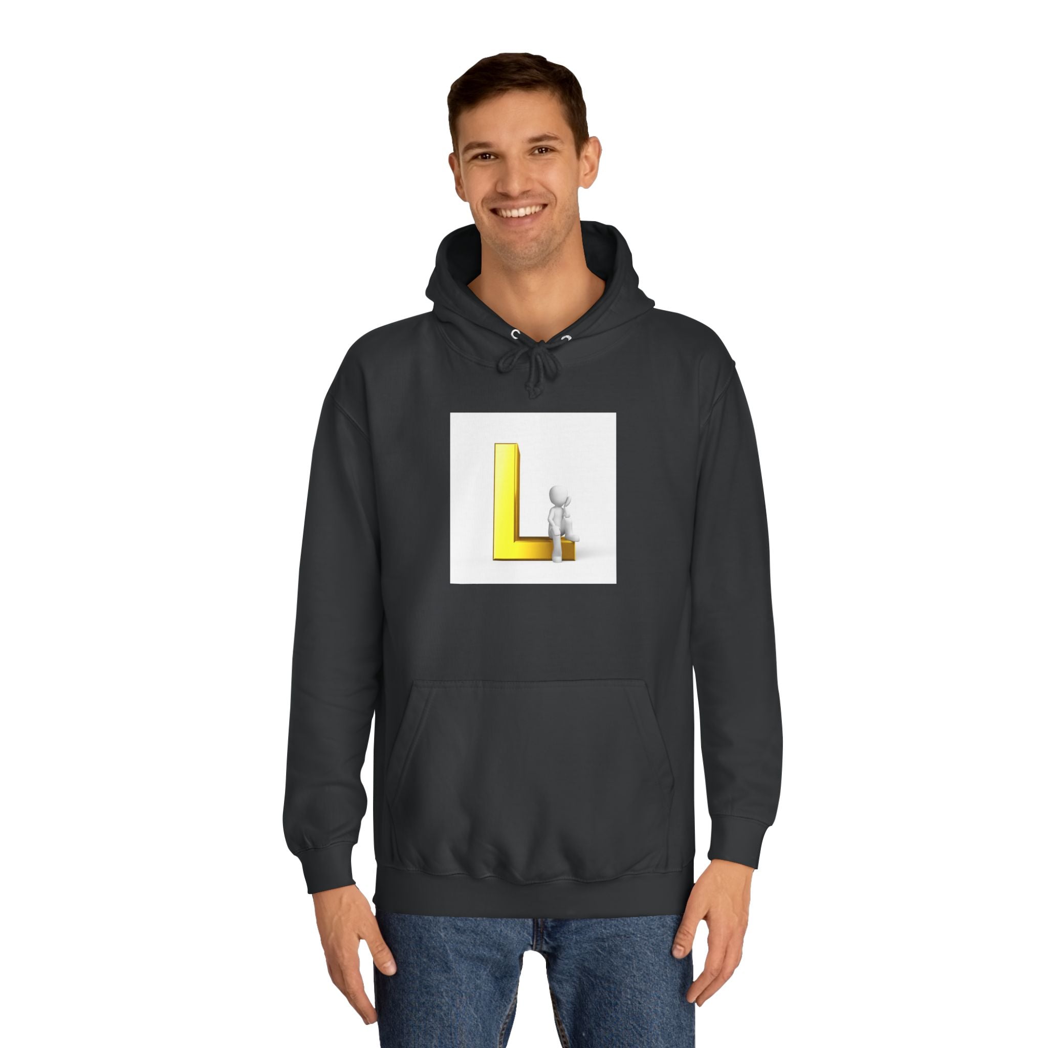 3D Letter L with Figure Hoodie | Initial L Sweatshirt