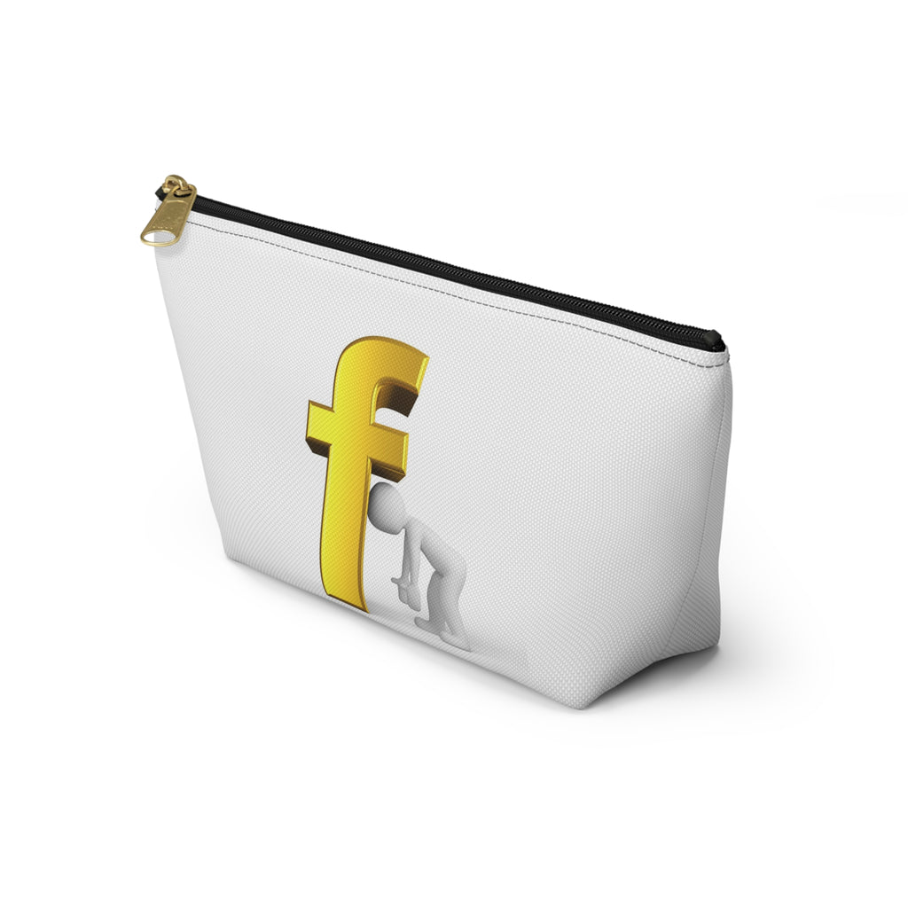 Gold Letter F with Figure Accessory Pouch | Monogram Cosmetic Bag