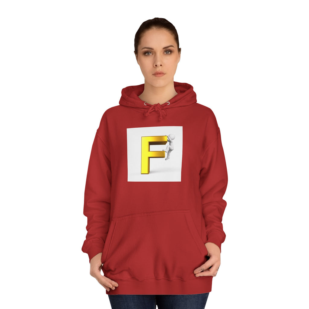 3D Gold Letter F Hoodie | Climbing Figurine Letterman Style