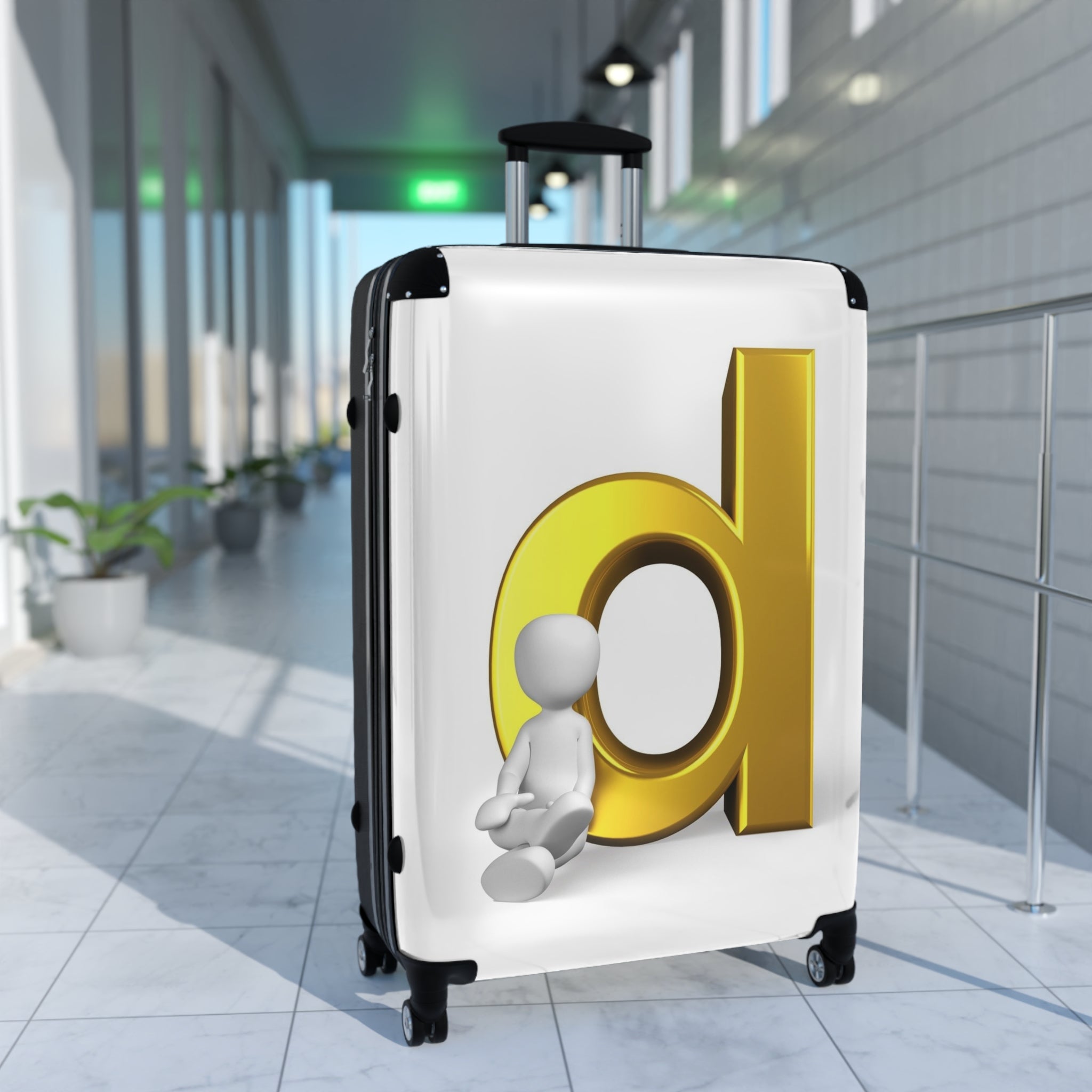 3D Gold Letter D Monogram Suitcase | Custom Initial Luggage