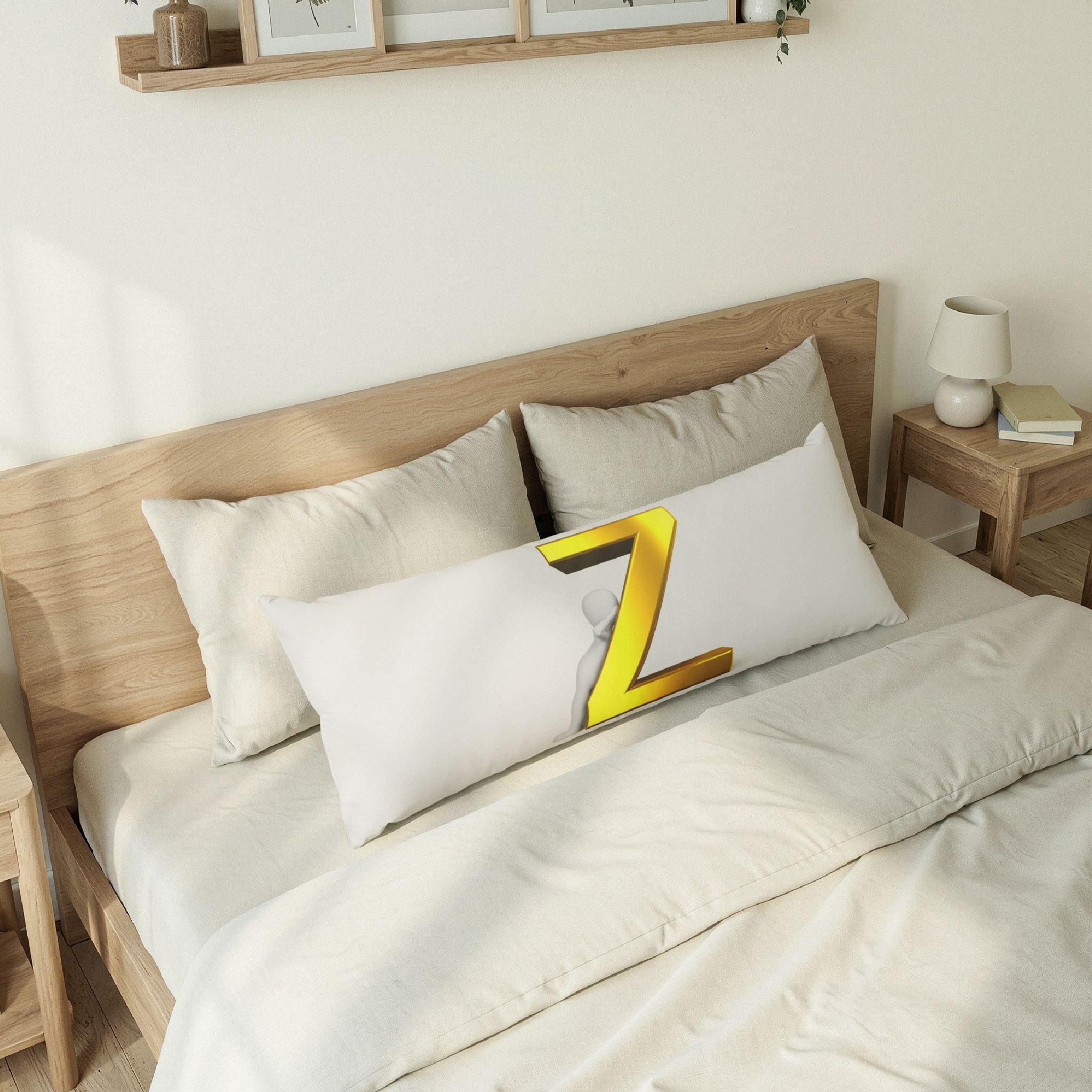 Gold Z Letter Body Pillow | Monogram Alphabet Decorative Pillow