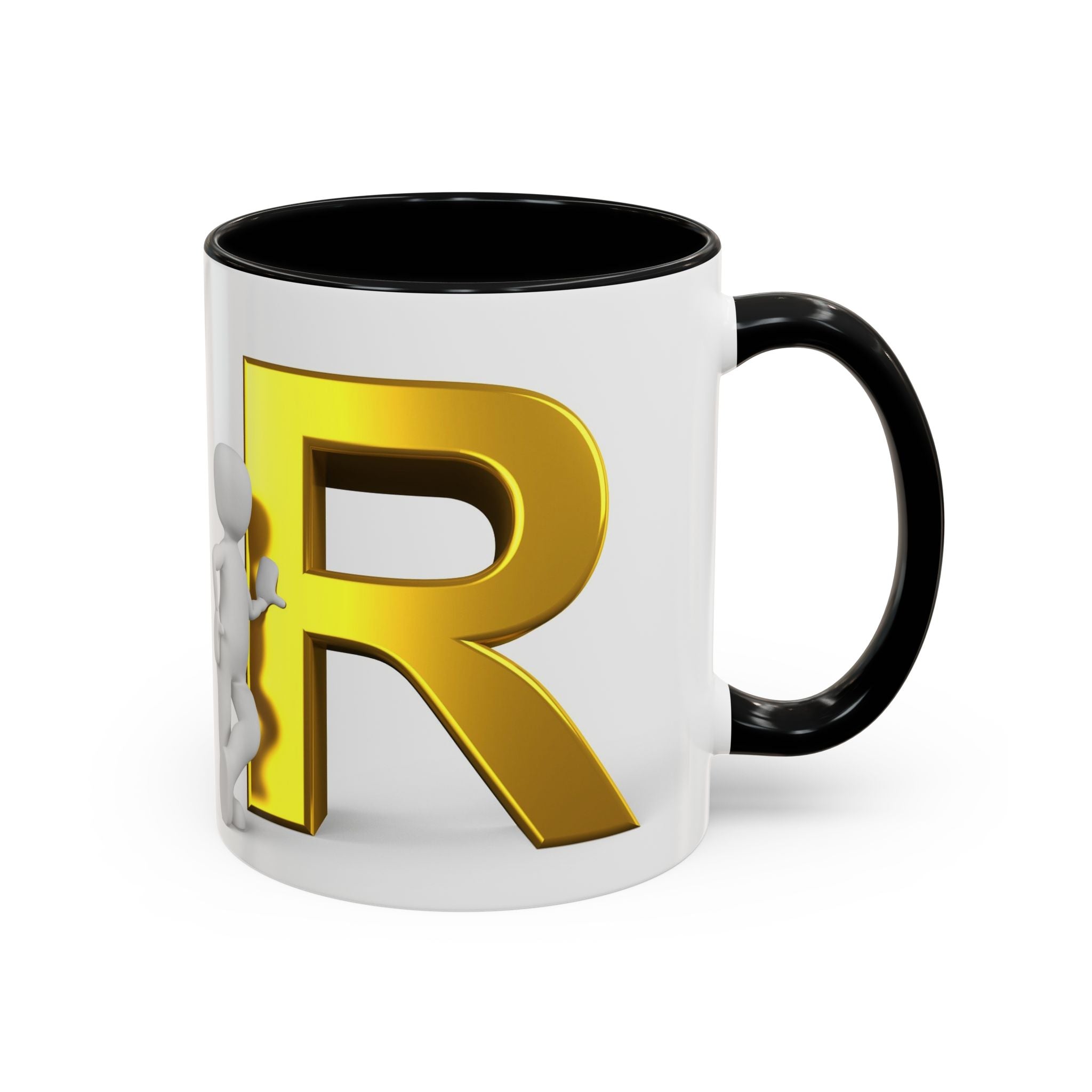 Gold Letter R with 3D Figure Accent Coffee Mug | Monogram Initial Mug