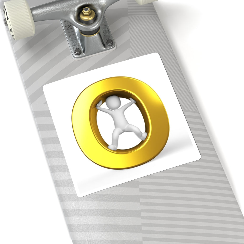 3D Gold O Letter with Stick Figure Sticker | Kiss-Cut Sticker