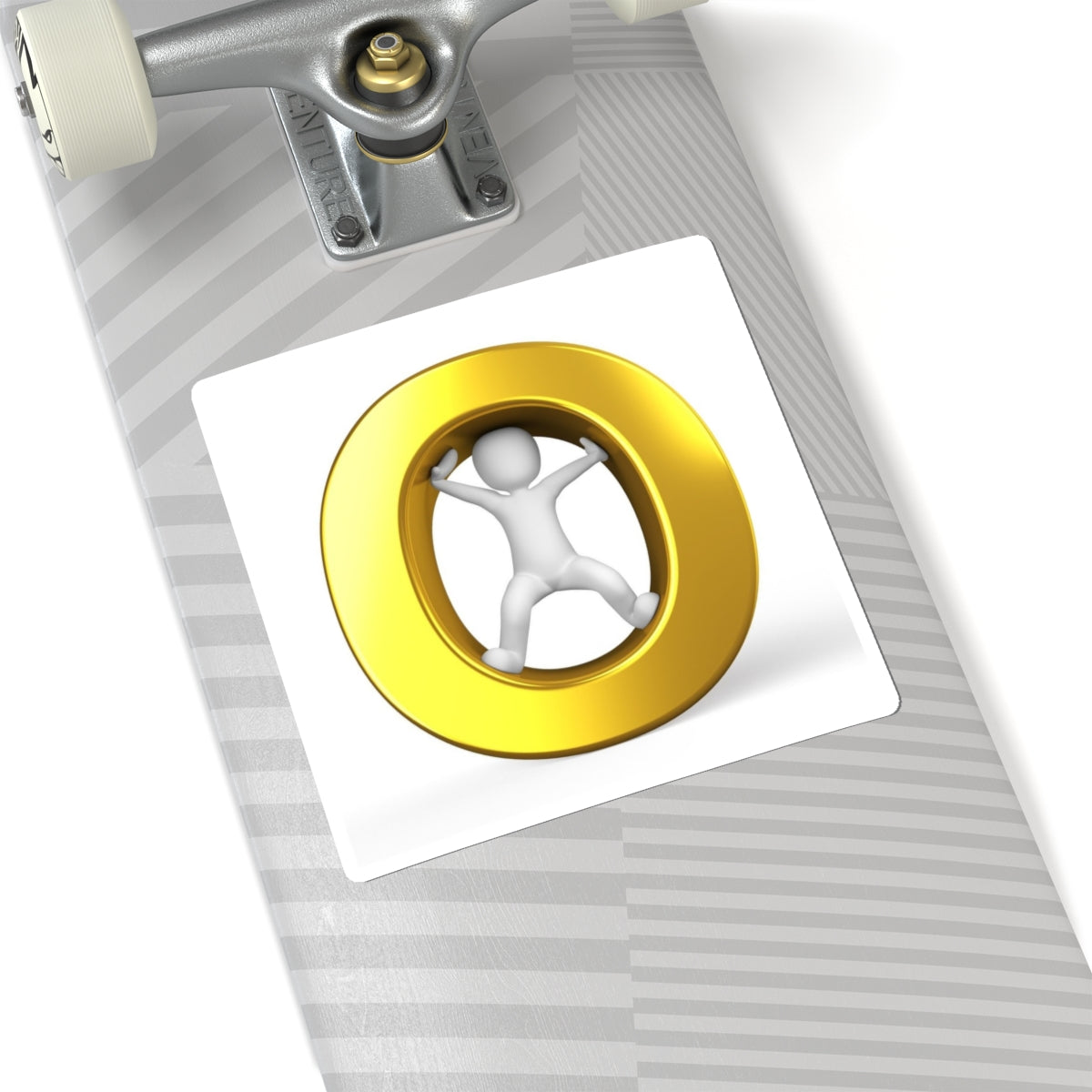 3D Gold O Letter with Stick Figure Sticker | Kiss-Cut Sticker