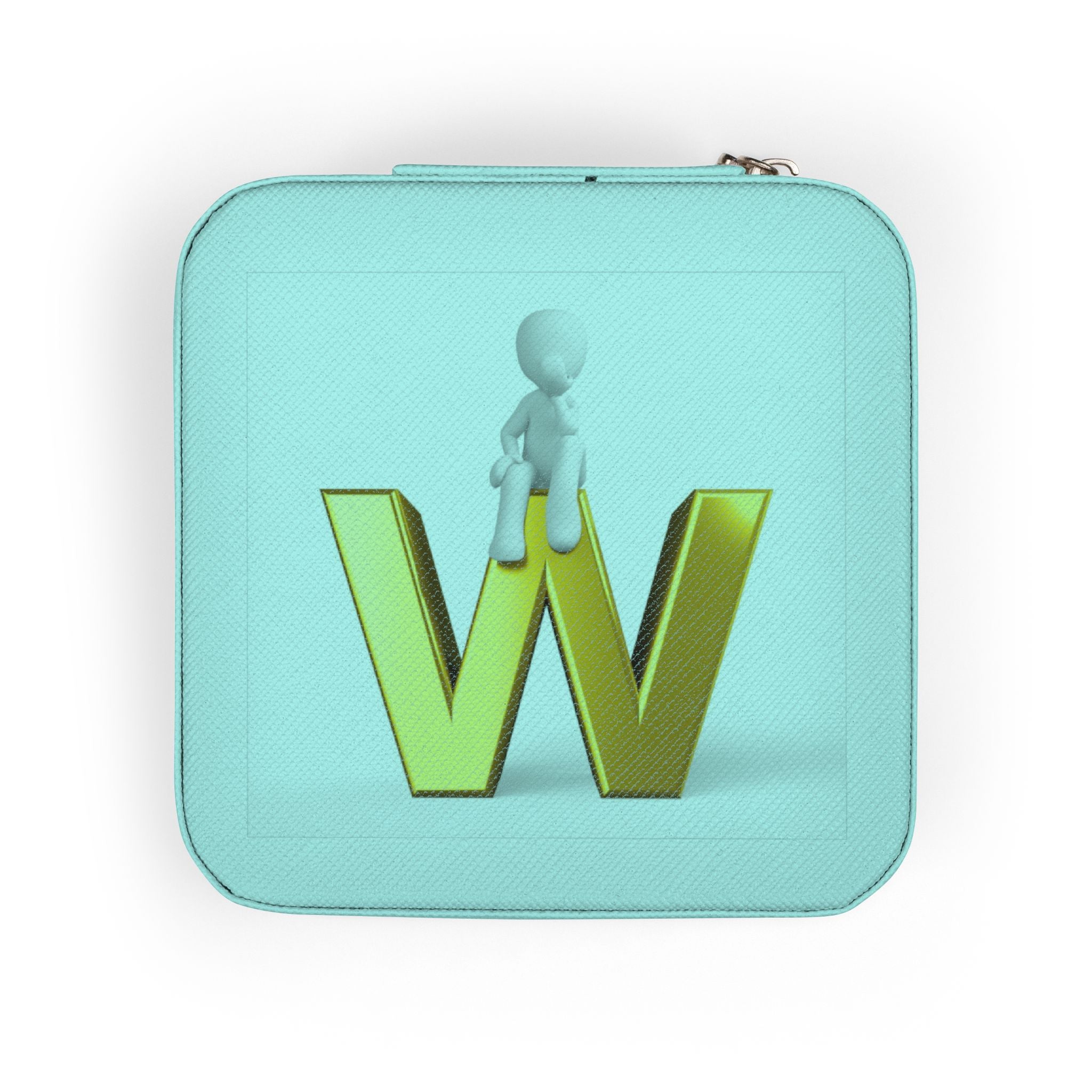 Gold Letter W Monogram Jewelry Travel Case | Compact Pink Organizer