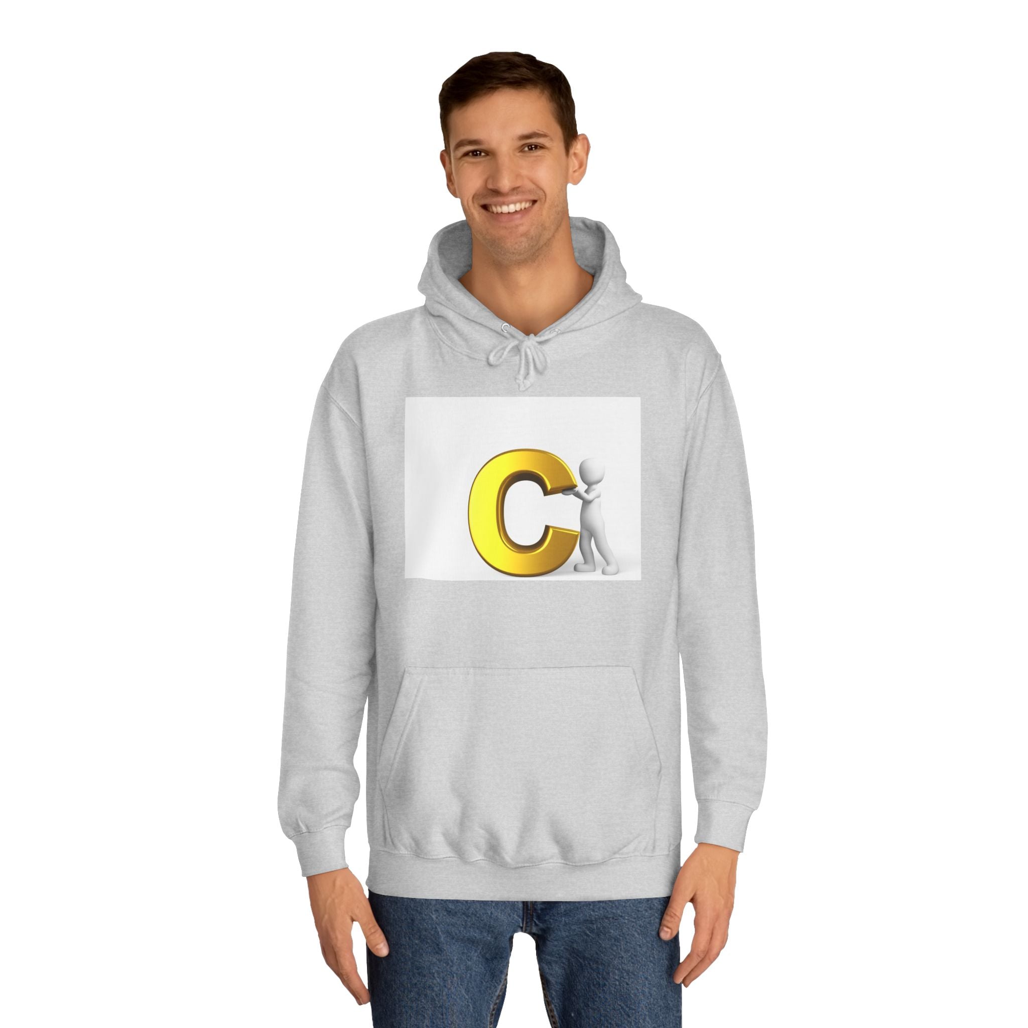 3D Yellow Letter C with Character Hoodie | Initial Monogram Sweatshirt
