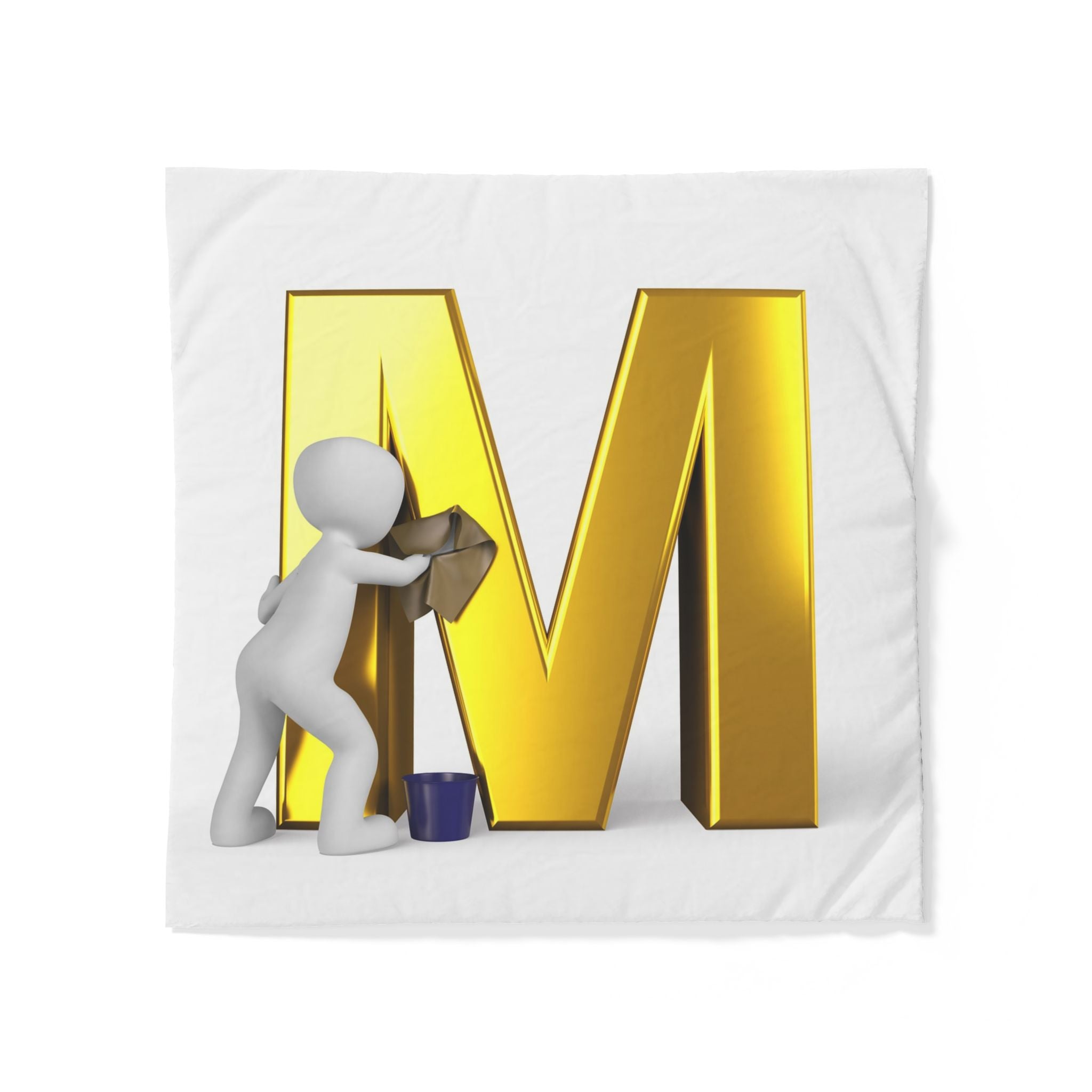 Housse de couette à motif lettre M dorée avec un peintre | Parure de lit initiale monogrammée