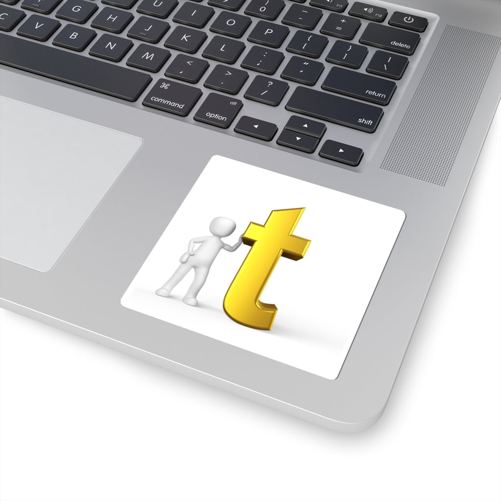 3D Gold Letter T with Figure sticker | Kiss-Cut Sticker