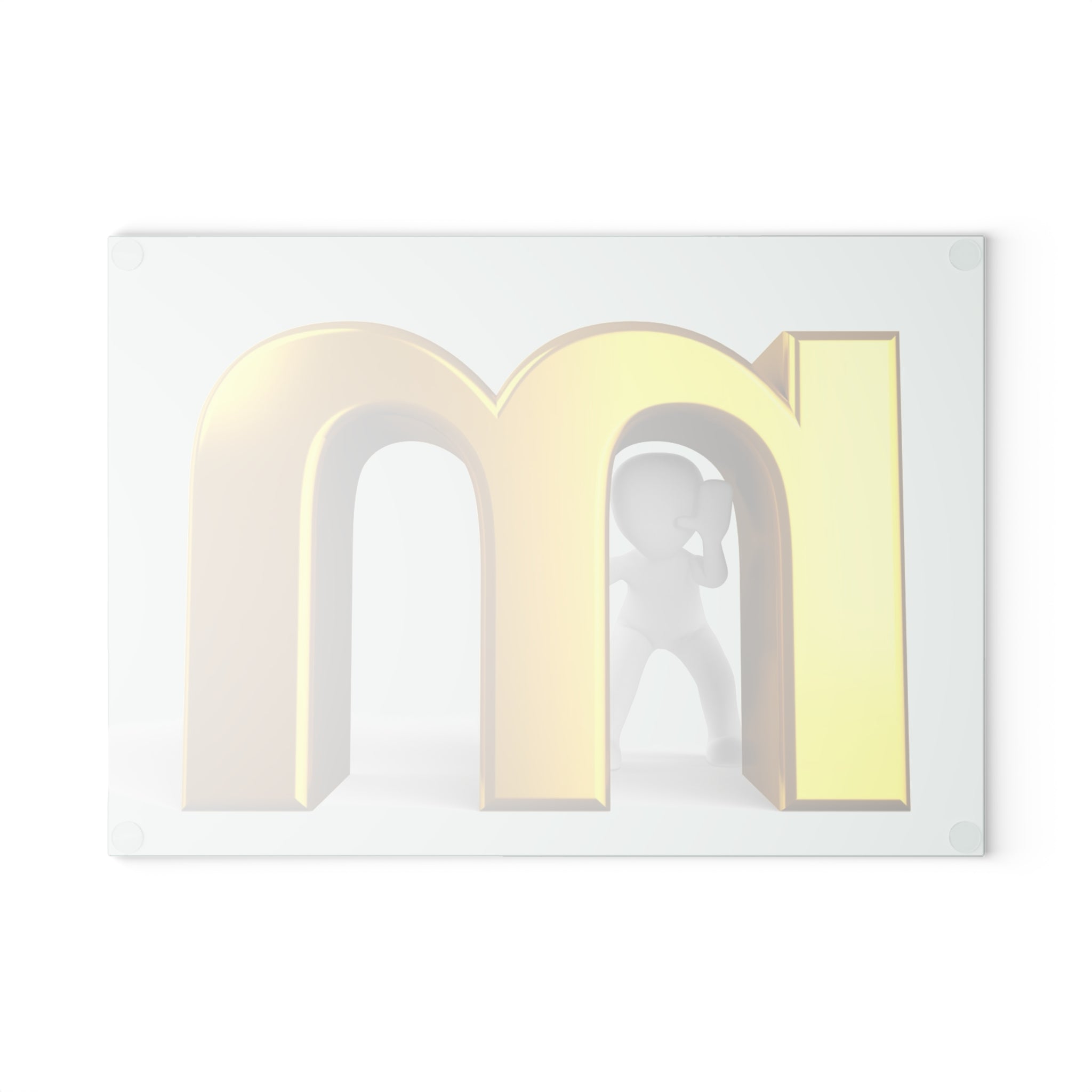 Gold Letter M with 3D Figure Glass Cutting Board | Monogram Kitchen Decor