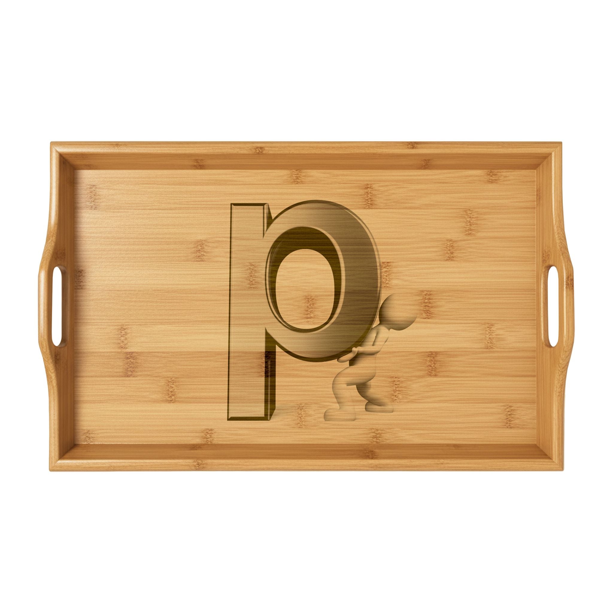 Engraved Letter P Bamboo Serving Tray | Personalized Initial Tray