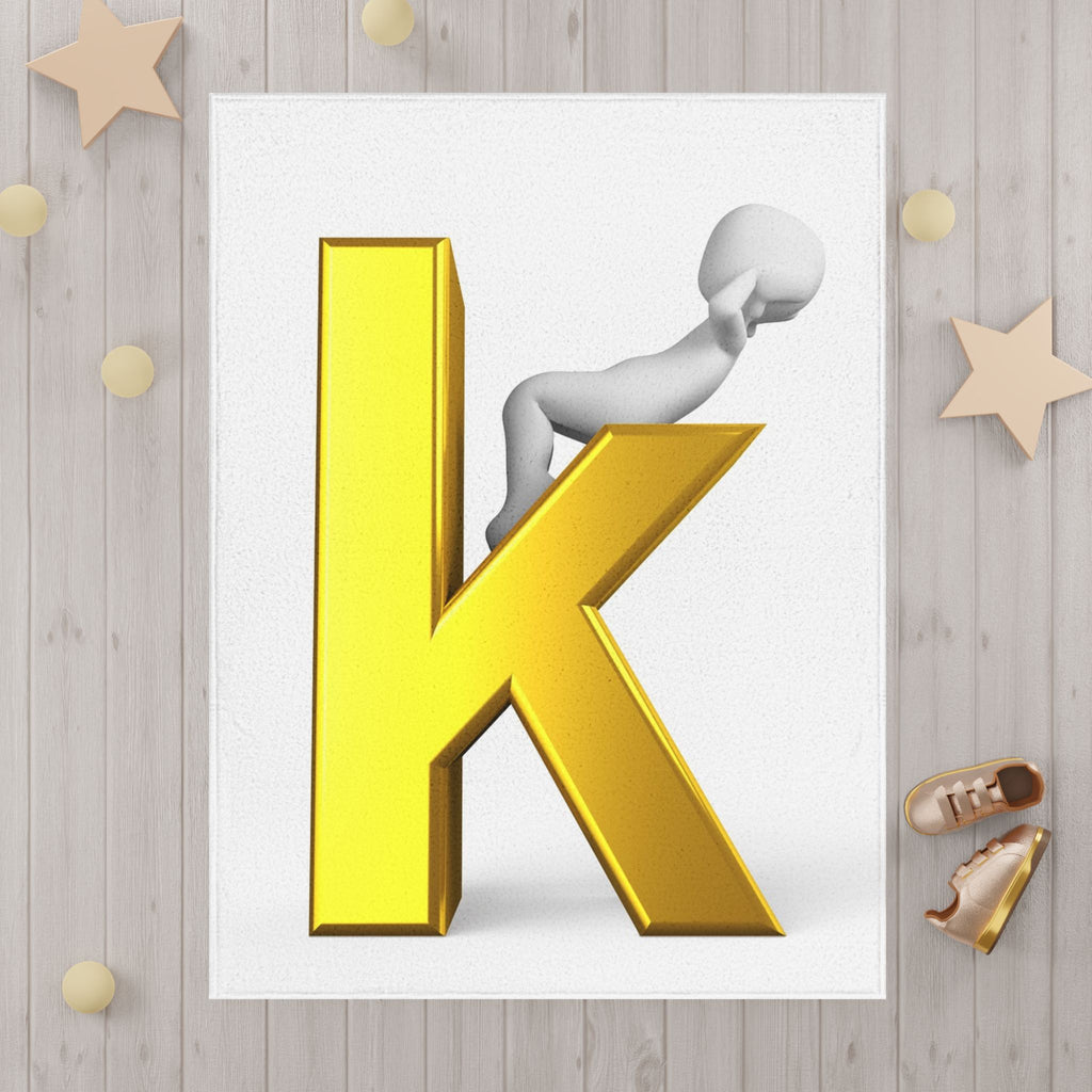 Gold Letter K with 3D Figure Toddler Blanket | Personalized Initial Throw