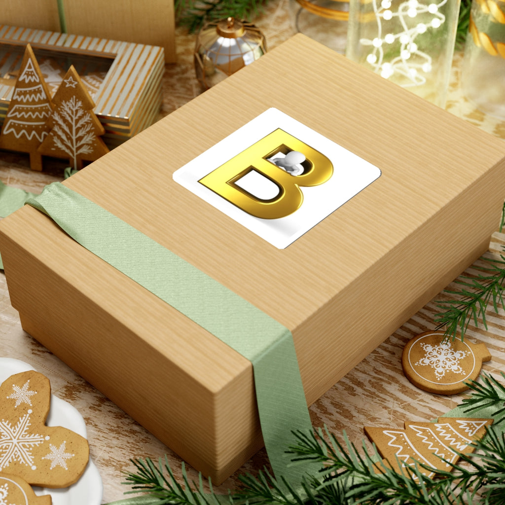 Gold 3D Letter B with Figure kiss-cut sticker | Monogram Sticker