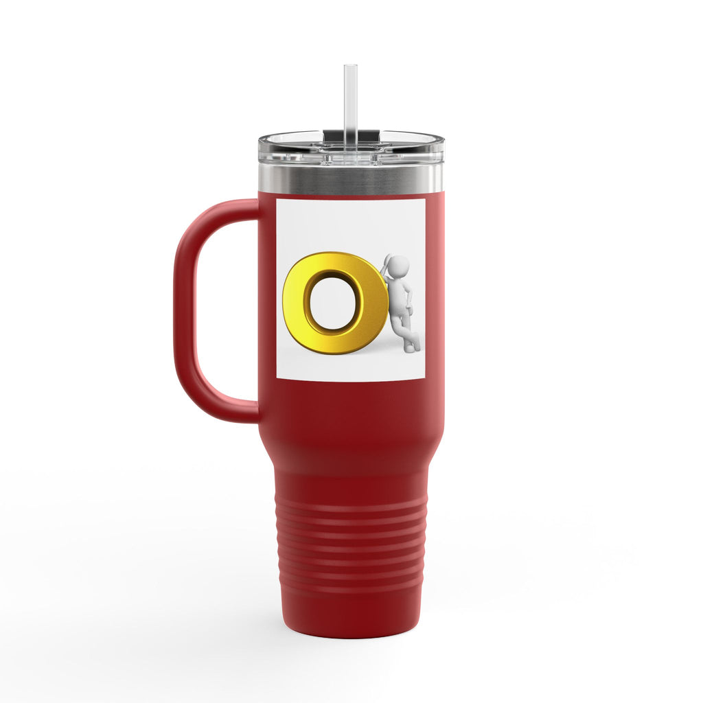 3D Person Pushing Gold O Letter Travel Mug | 40oz Insulated Tumbler