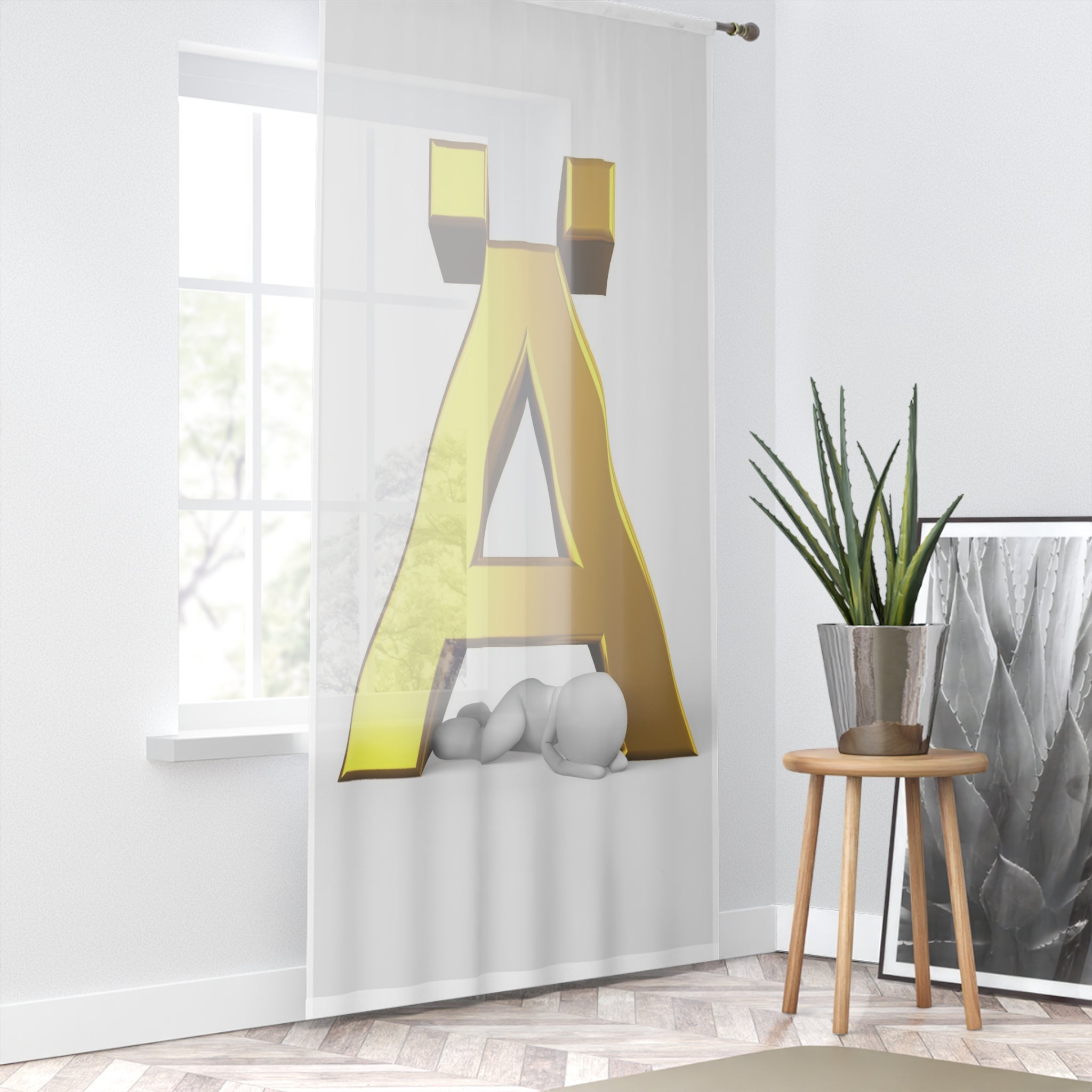 Gold 3D Letter Ä Window Curtain | Monogram Alphabet Curtain