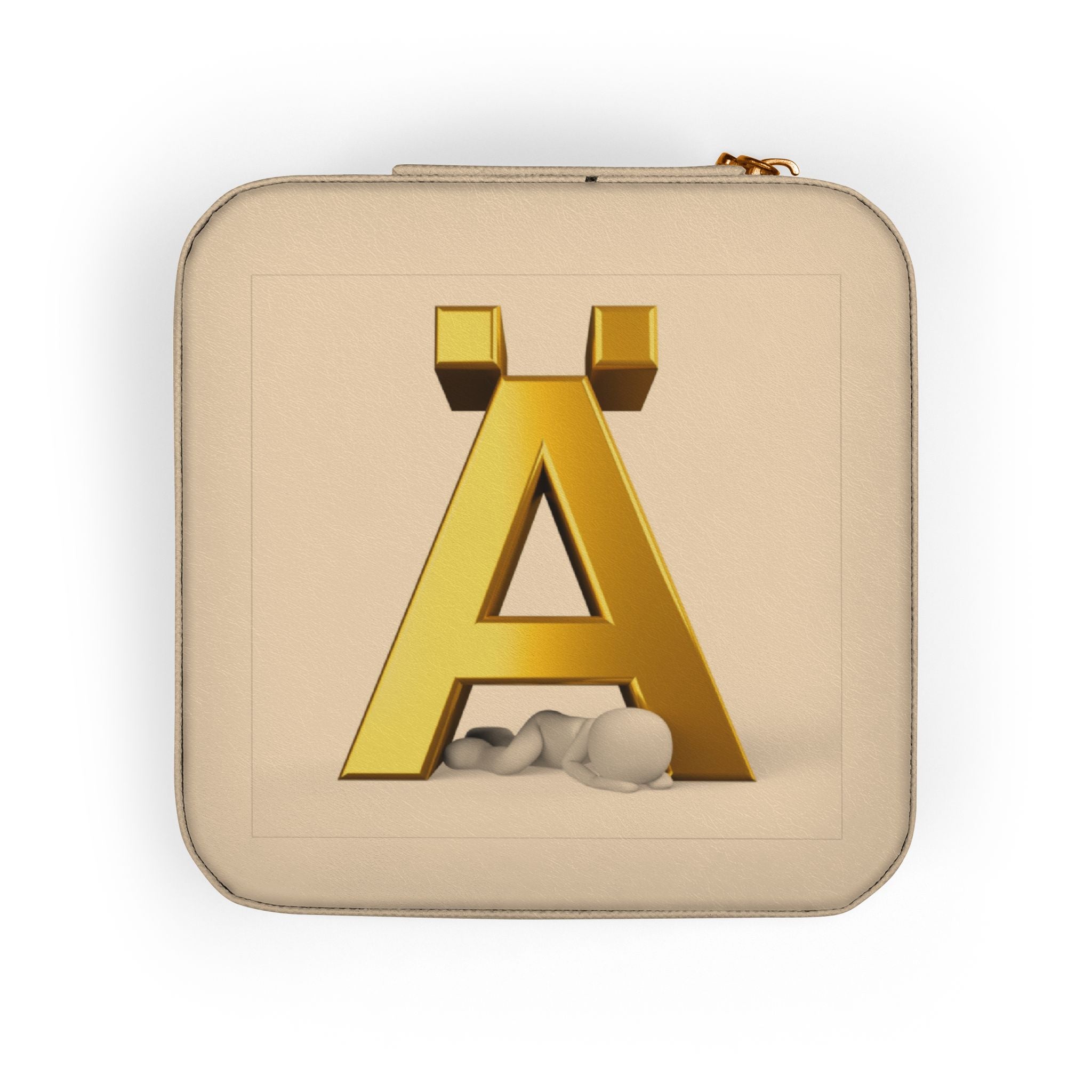 Gold Letter Ä monogram Jewelry Travel Case, Compact Pink Jewelry Box