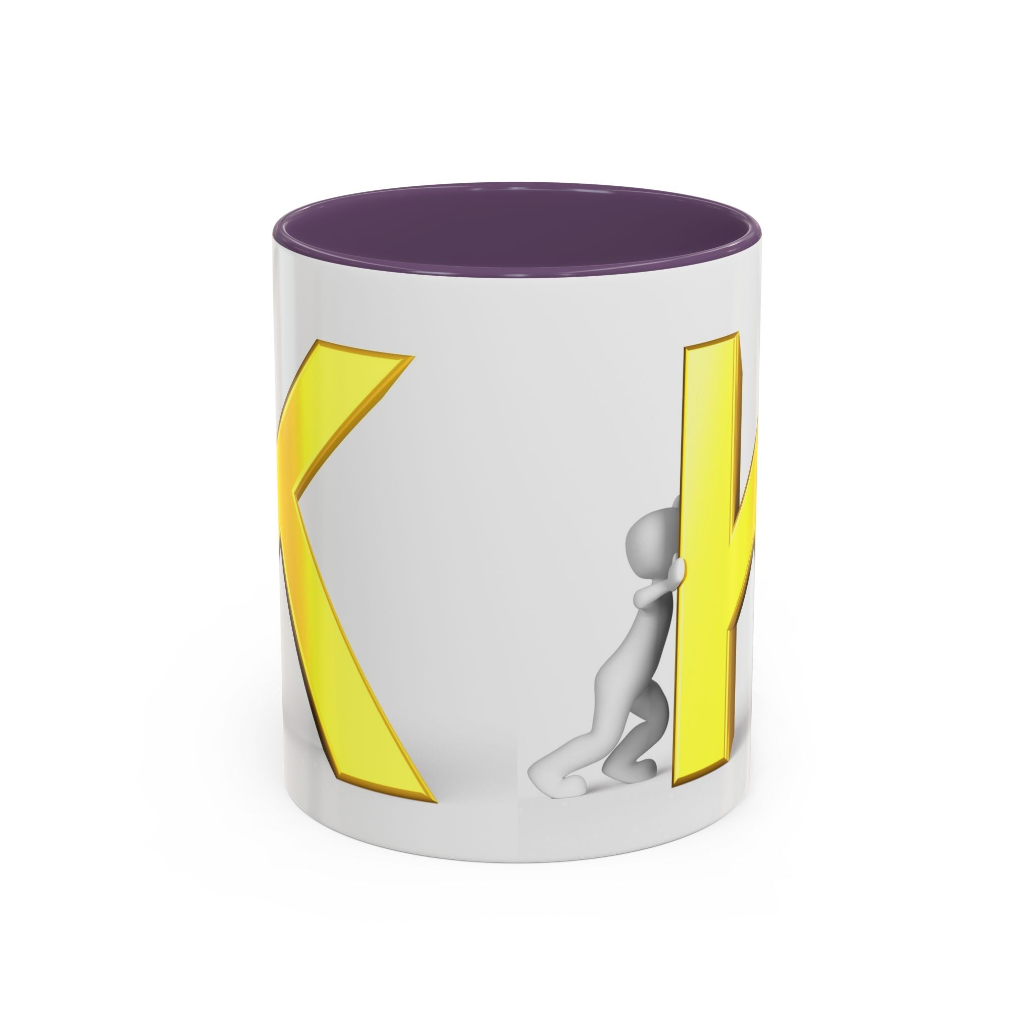 Tasse en céramique Motif Lettre K Jaune et Bonhomme Allumette | Tasse bicolore