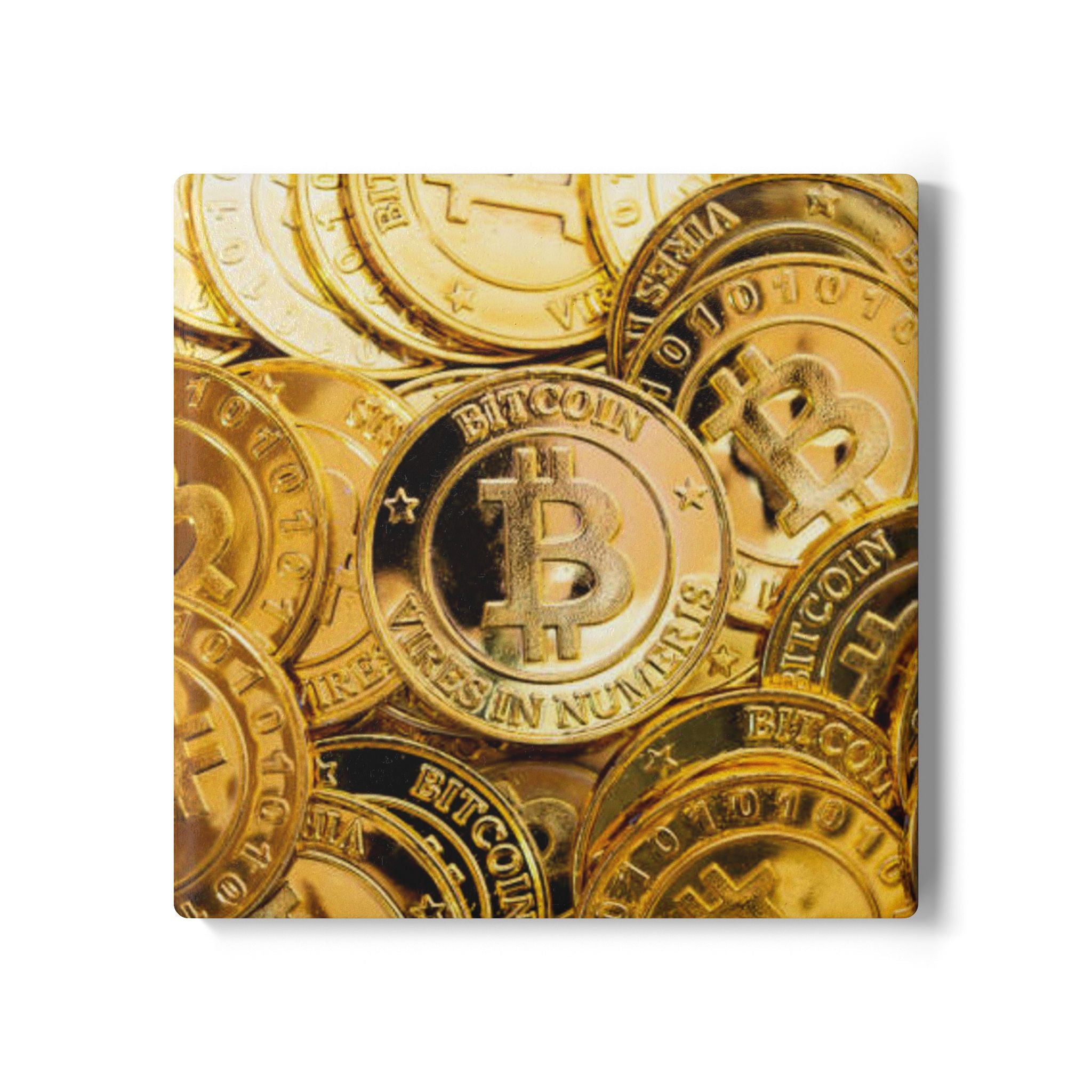 Bitcoin Coin Pattern Ceramic Coaster | Crypto Cryptocurrency Drink Coaster