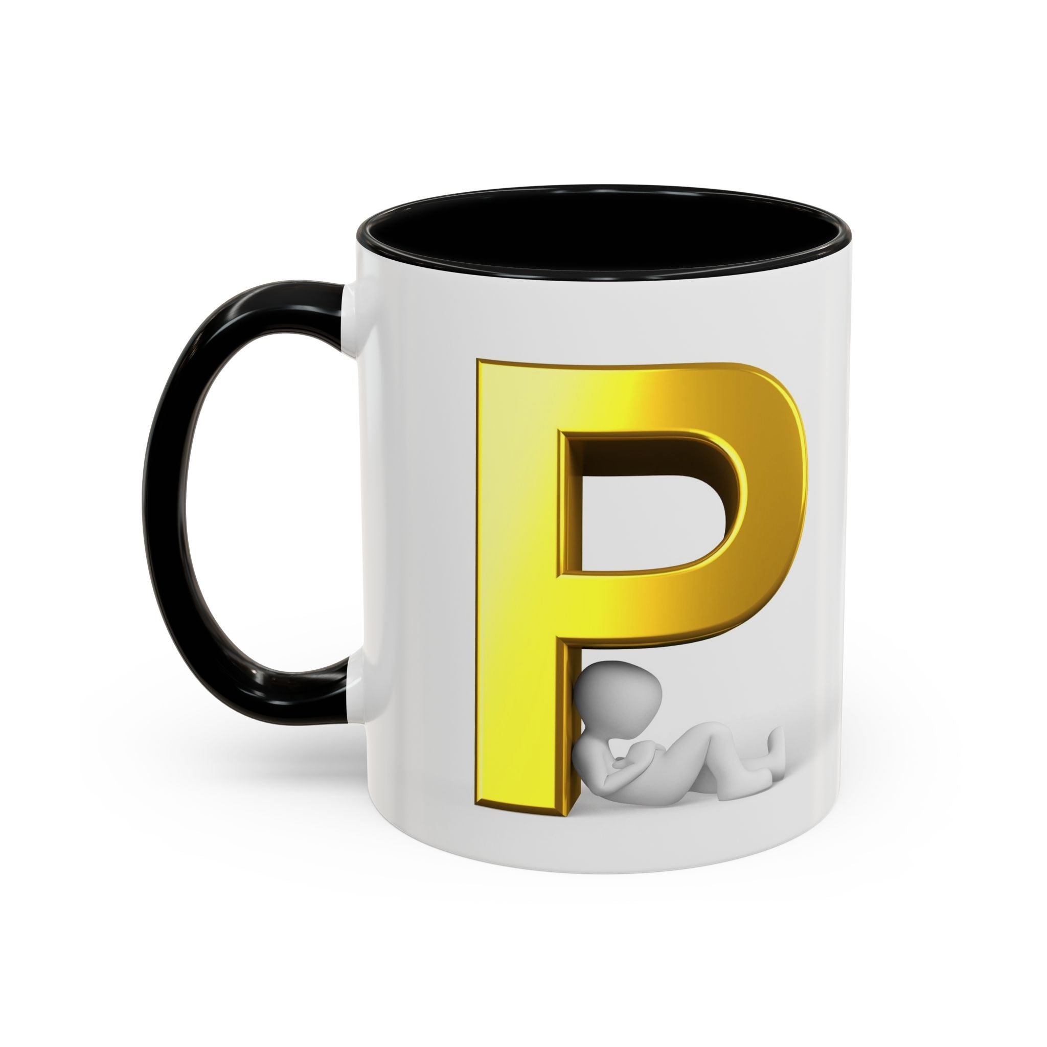 Mug Lettre P dorée avec silhouette relaxante | Mug à café avec anse colorée 325 ml 445 ml