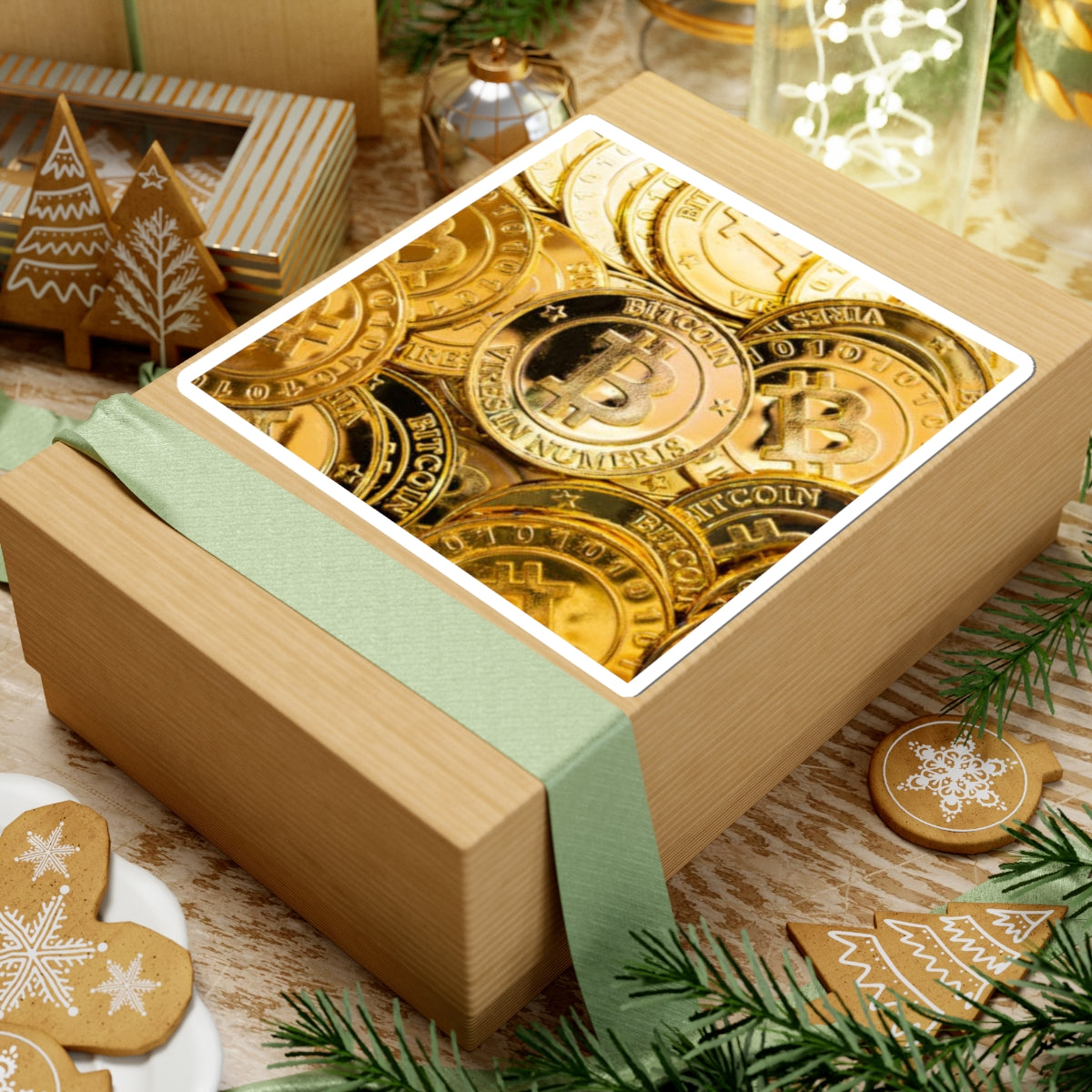 Gold Bitcoin Coin Pattern Kiss-Cut Stickers | Cryptocurrency Laptop Decal