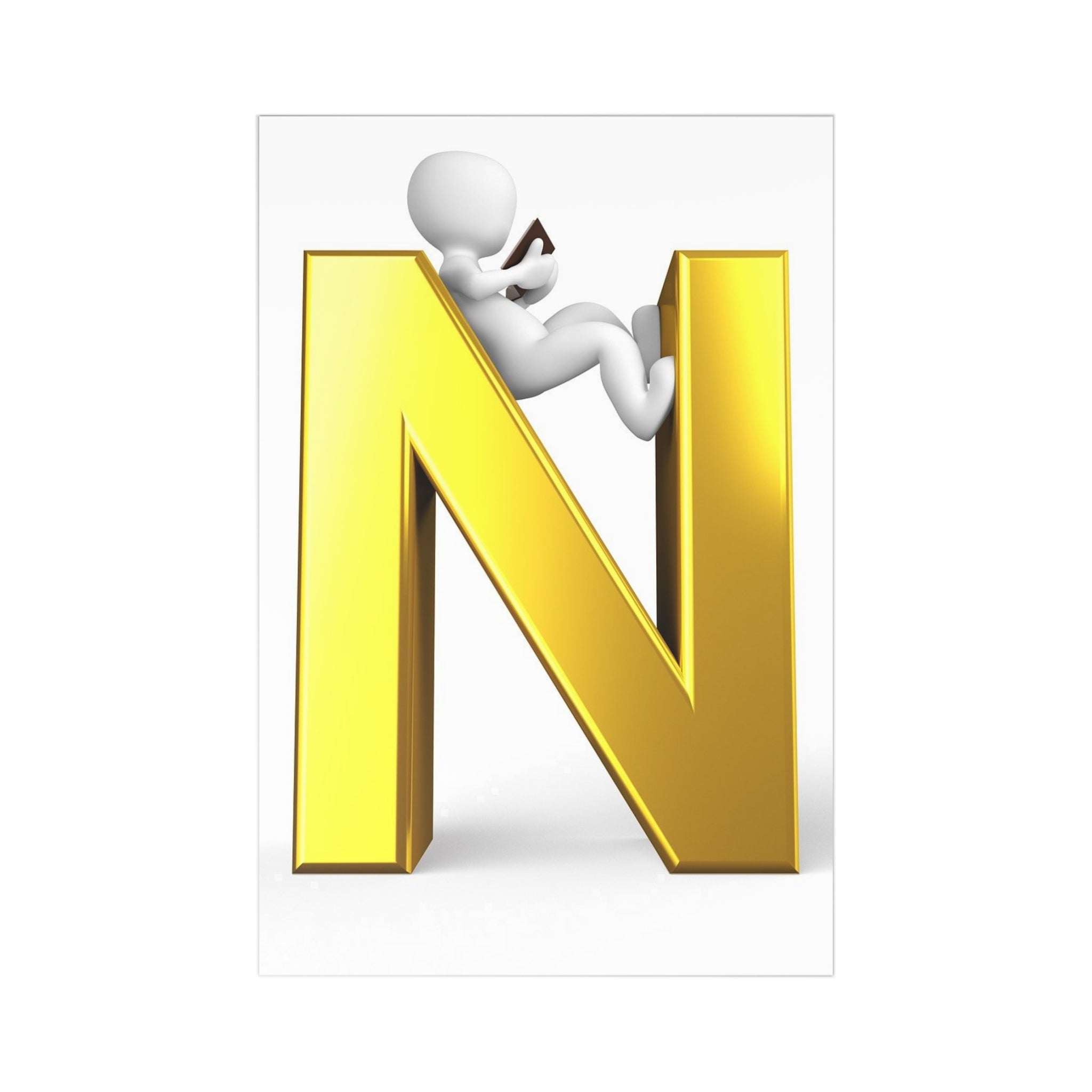Gold 3D Letter N Postcards | Alphabet Letter Postcards (7pcs)