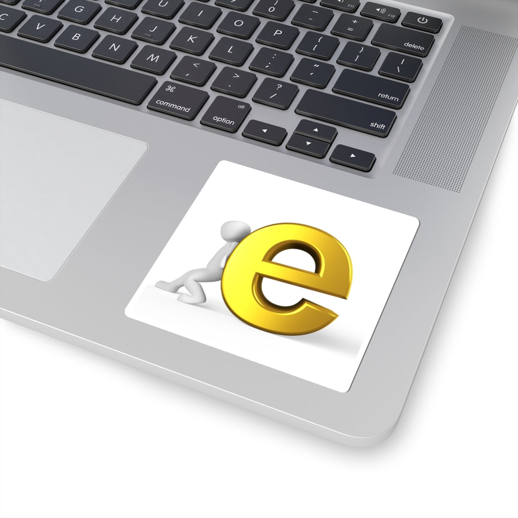 3D Gold Letter E with Figure Kiss-Cut Stickers | Laptop Decal, Alphabet Lettering