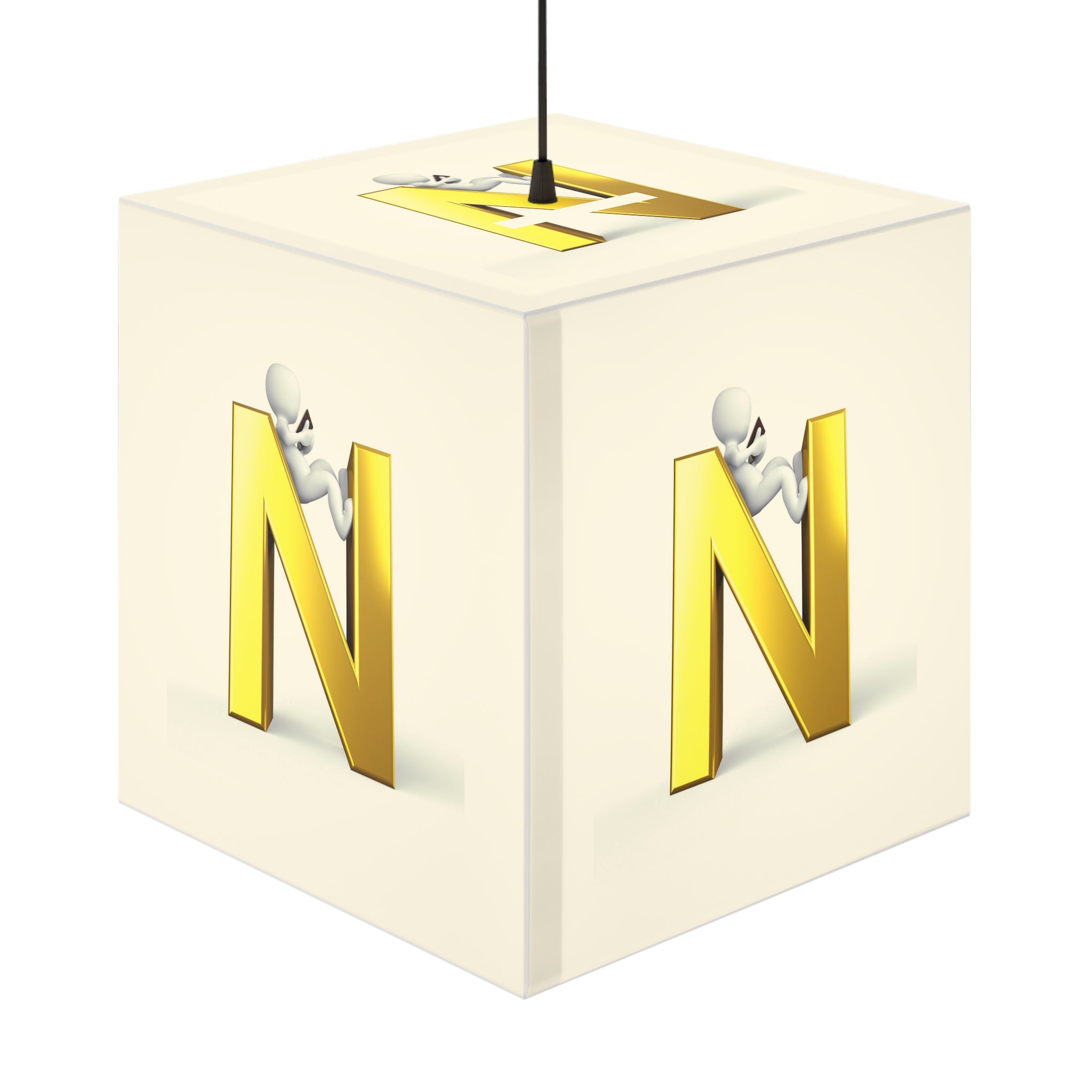 Lampe cube lettre N en or | Cube lumineux monogramme initial