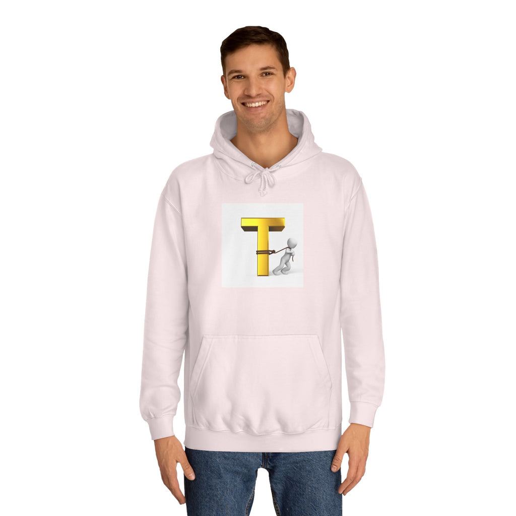 Letter T Mascot Pulling Block T Hoodie | Monogram Initial T Sweatshirt