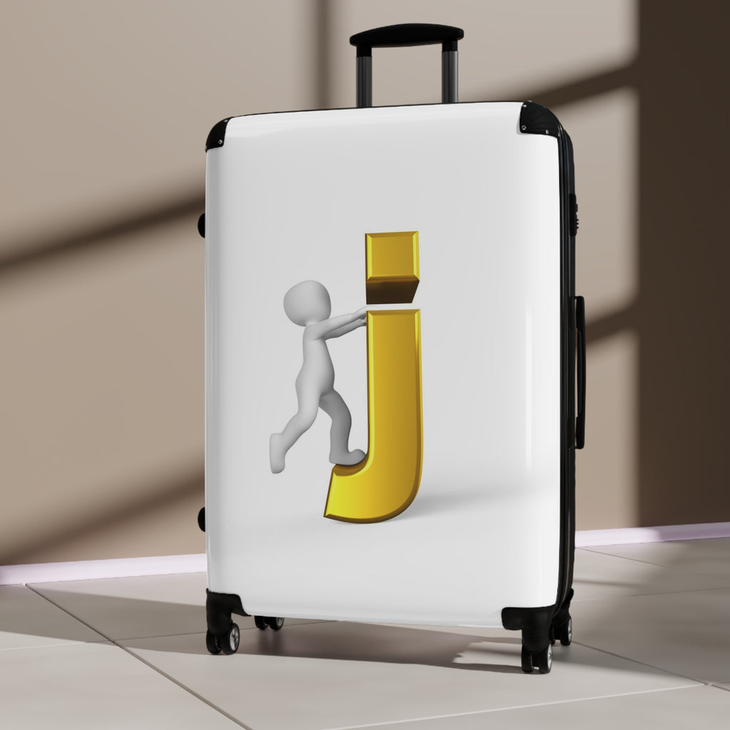 3D Person Riding Gold Letter J Suitcase | Personalized Initial Luggage