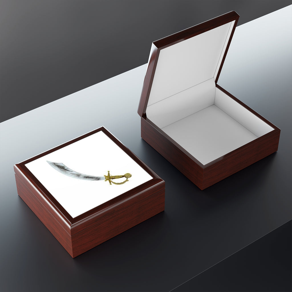 Antique Scimitar Illustration Jewelry Box | Sword Art Keepsake