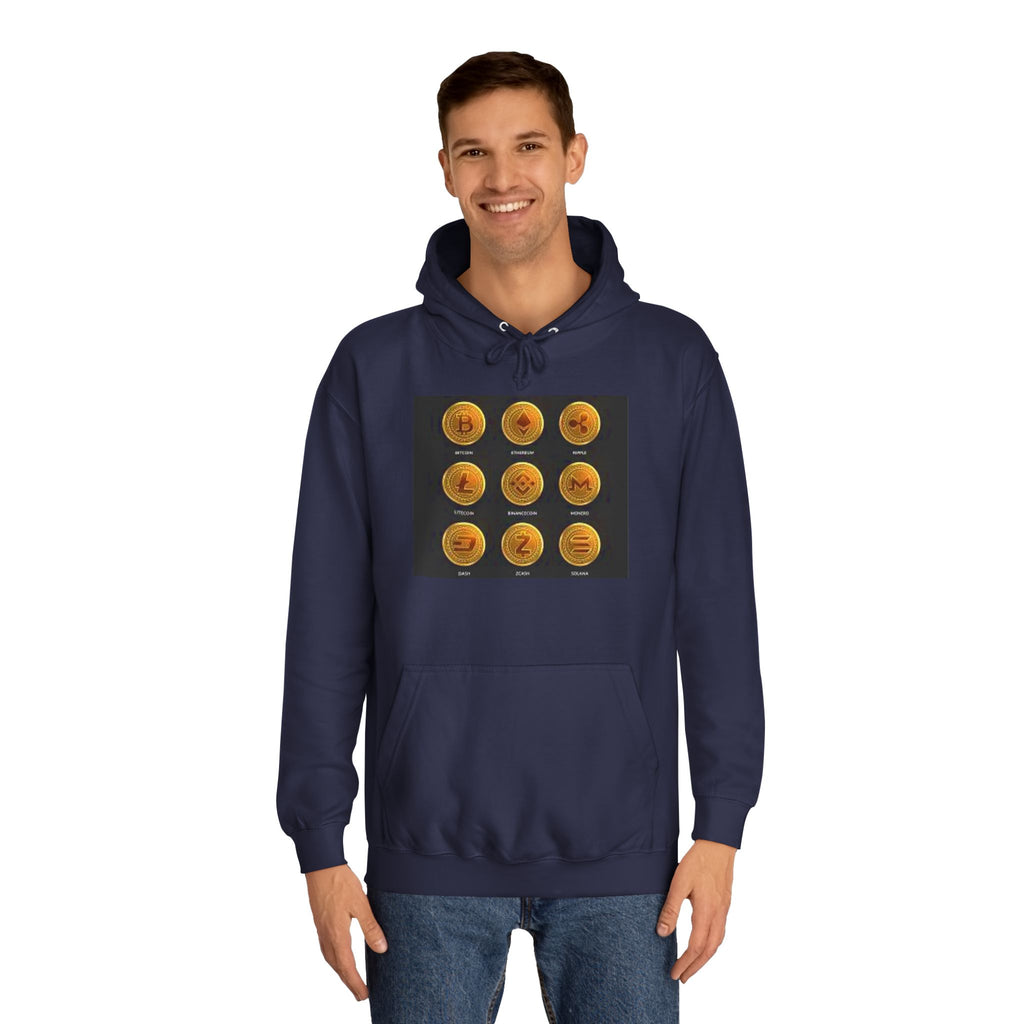 Crypto Coin Icons Hoodie | Bitcoin Ethereum Litecoin Ripple Doge Zcash Monero