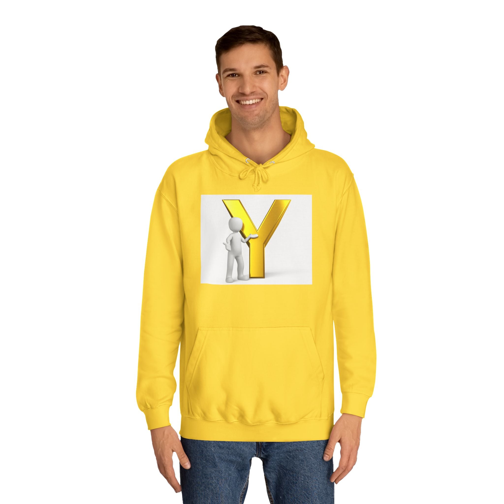 3D Gold Letter Y with Figure Hoodie | Initial Monogram Sweatshirt