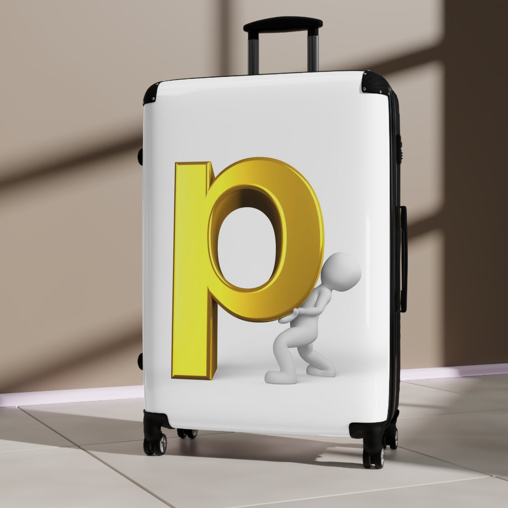3D Gold Letter P Monogram Suitcase | Personalized Luggage Sticker Decal