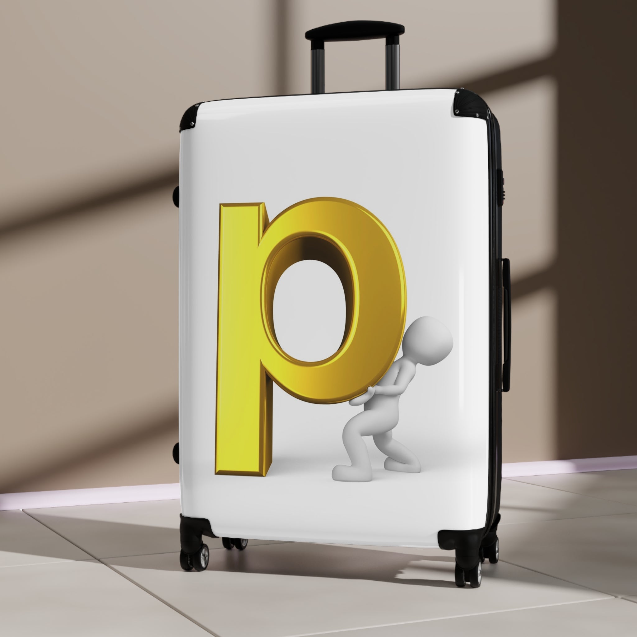 3D Gold Letter P Monogram Suitcase | Personalized Luggage Sticker Decal