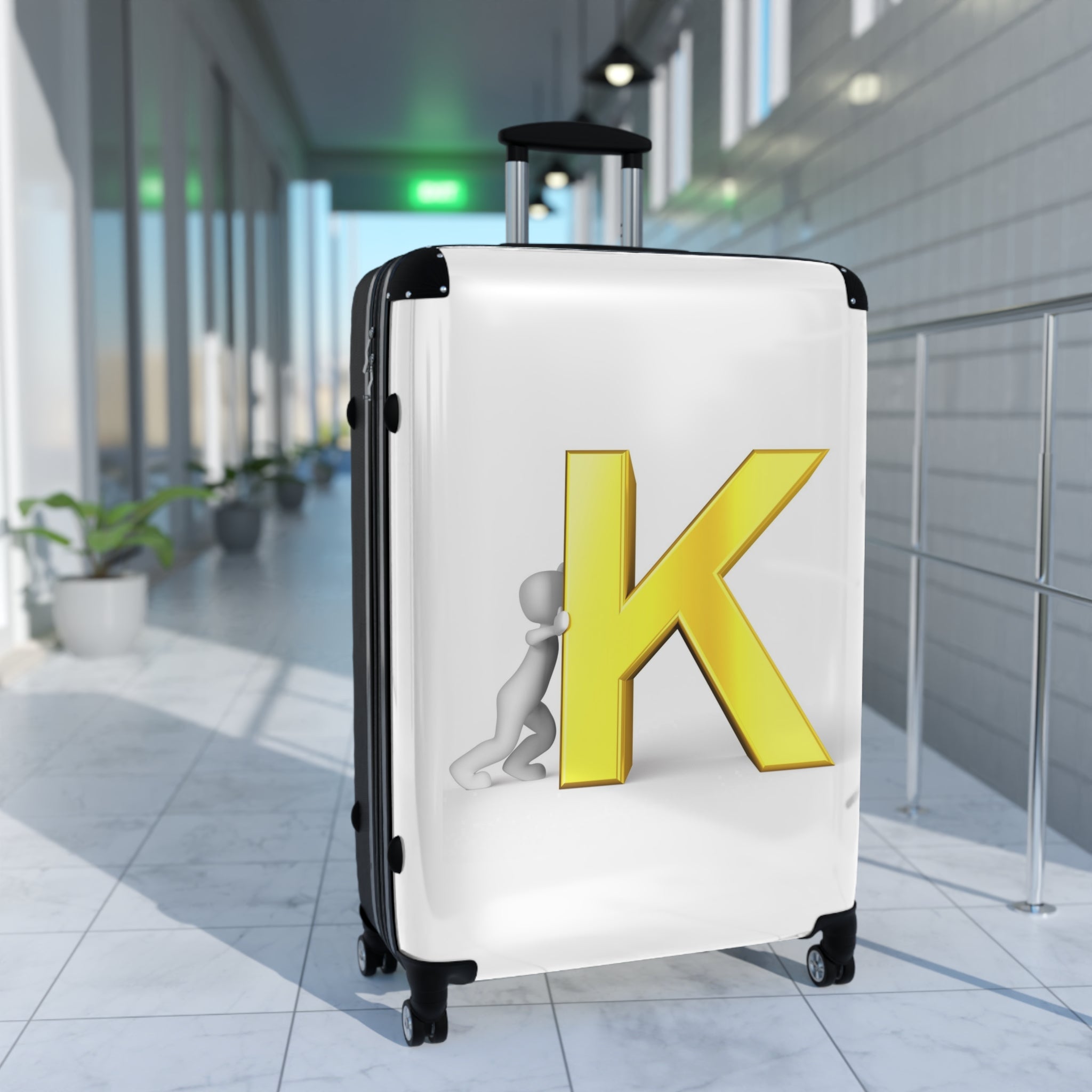 Yellow Letter K Monogram Suitcase | Personalized Initial Luggage