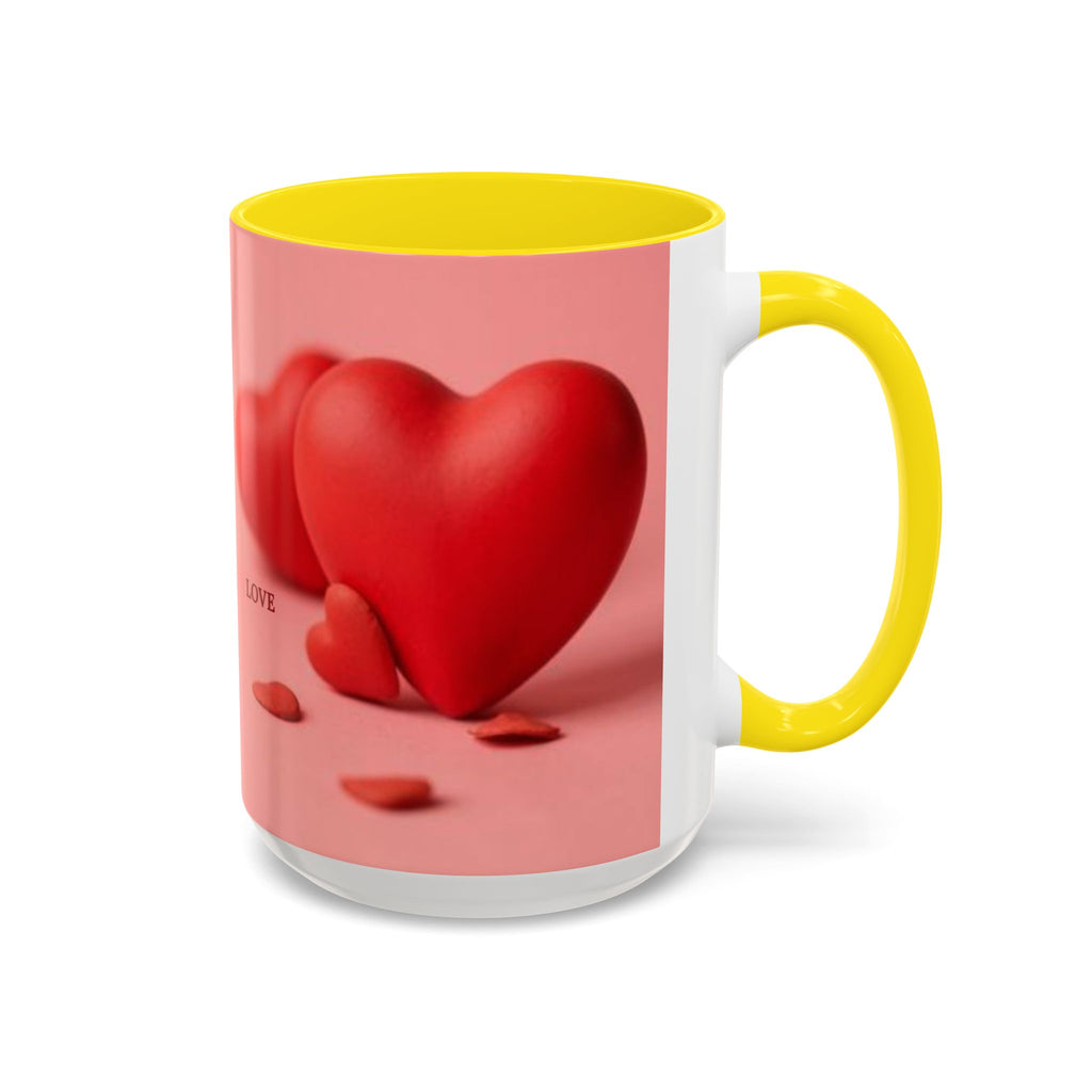 Red Heart Love Design Accent Coffee Mug | Valentine Heart Ceramic Mug
