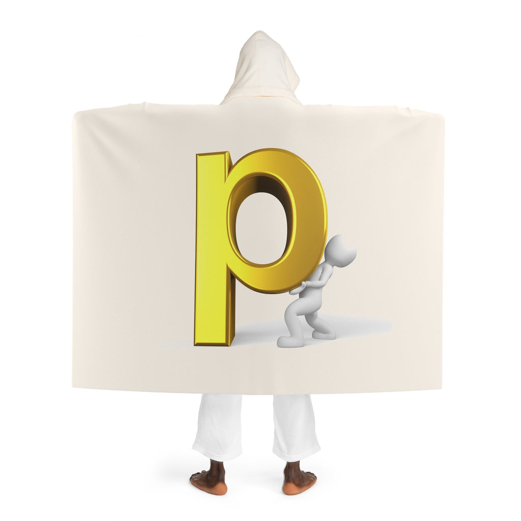 Hooded Sherpa Fleece Blanket | Gold letter P With Figure