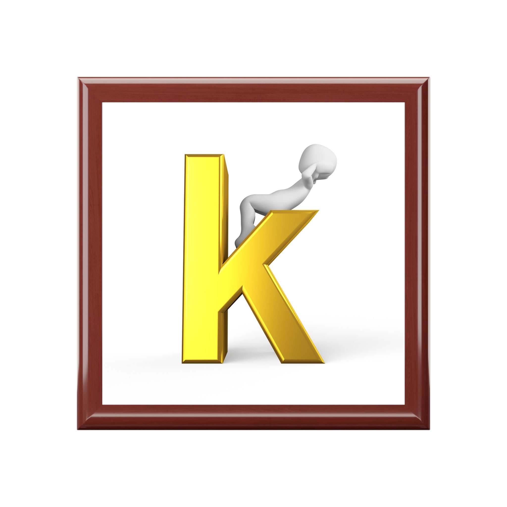 Boîte à bijoux monogramme lettre K dorée | Souvenir personnalisé avec initiale
