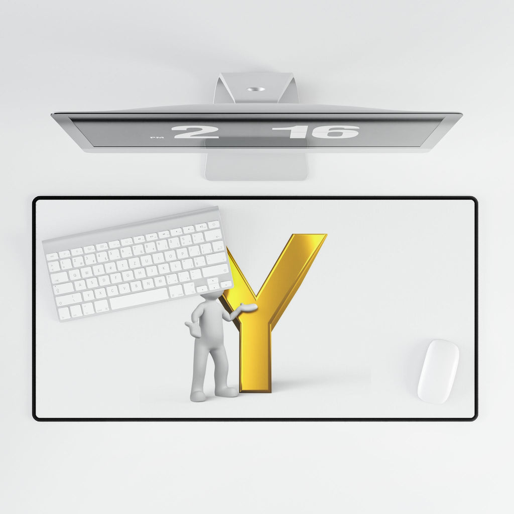 Gold Letter Y with 3D Figure Desk Mat | Alphabet Initial Desk Mat