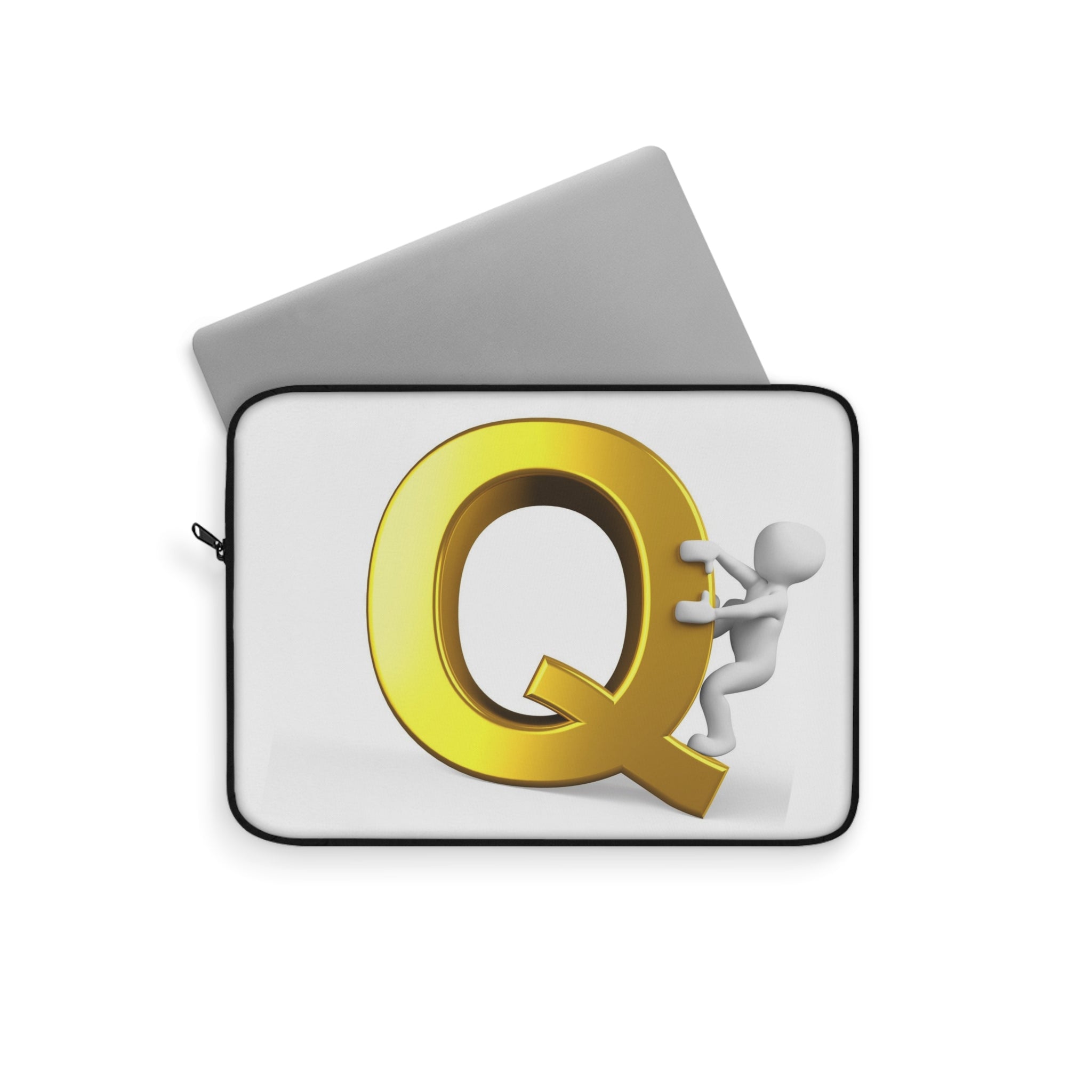 Gold Letter Q with Climbing Figure Laptop Sleeve | Monogram Initial Q