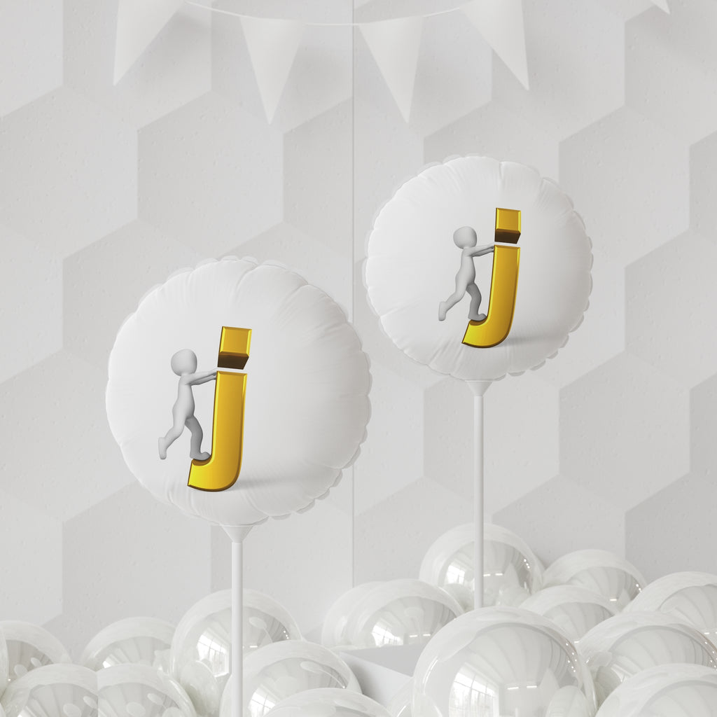 3D Stick Figure Pushing Gold Letter J Balloon