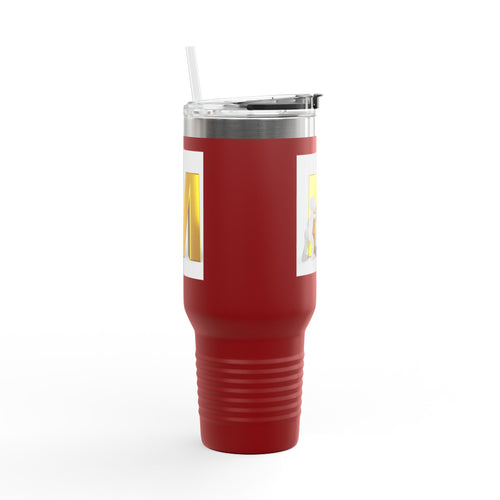 Mug de voyage avec lettre M dorée en 3D et figurine | Gobelet isotherme de 1,2 L