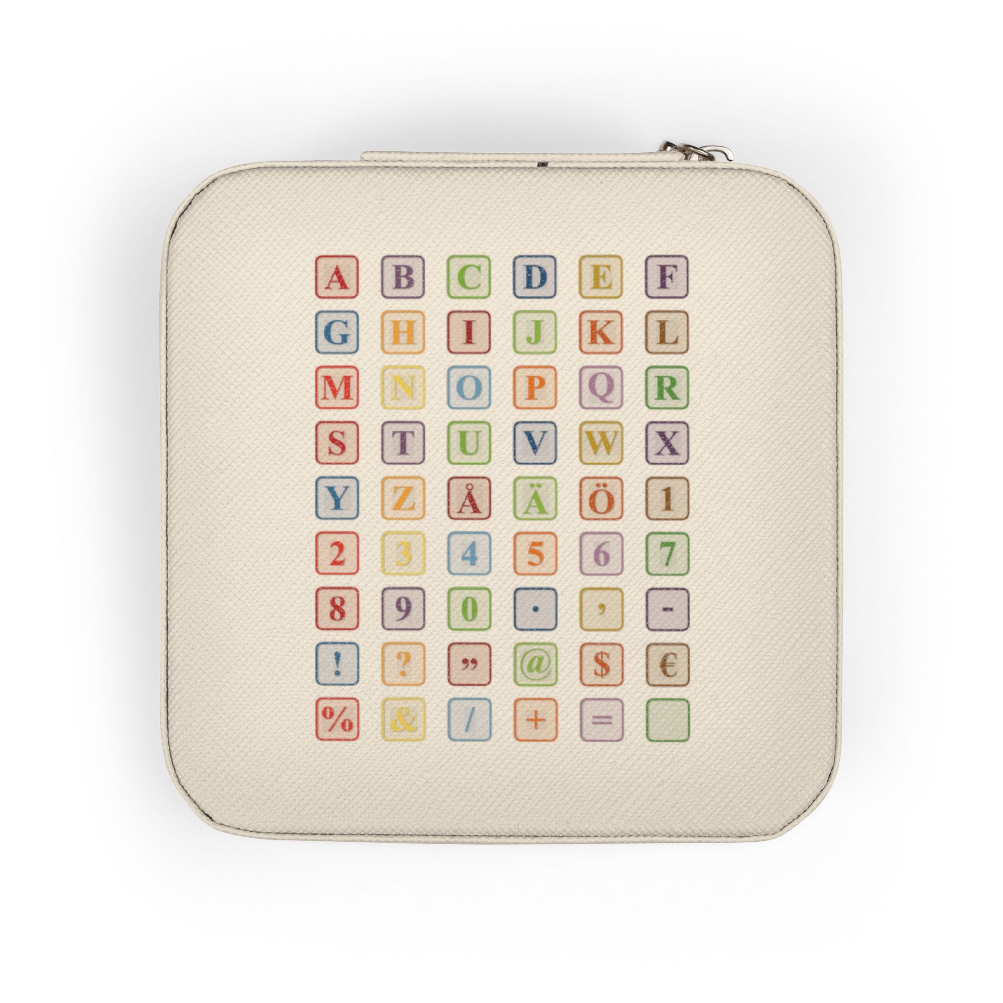 Pastel Alphabet Square Jewelry Travel Case | Compact Organizer