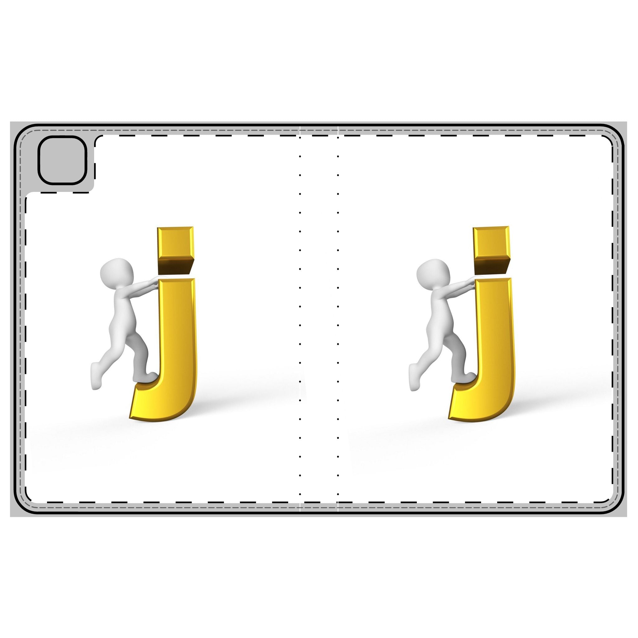 3D Gold Letter J with Figure Tablet Folio Case | Initial monogram