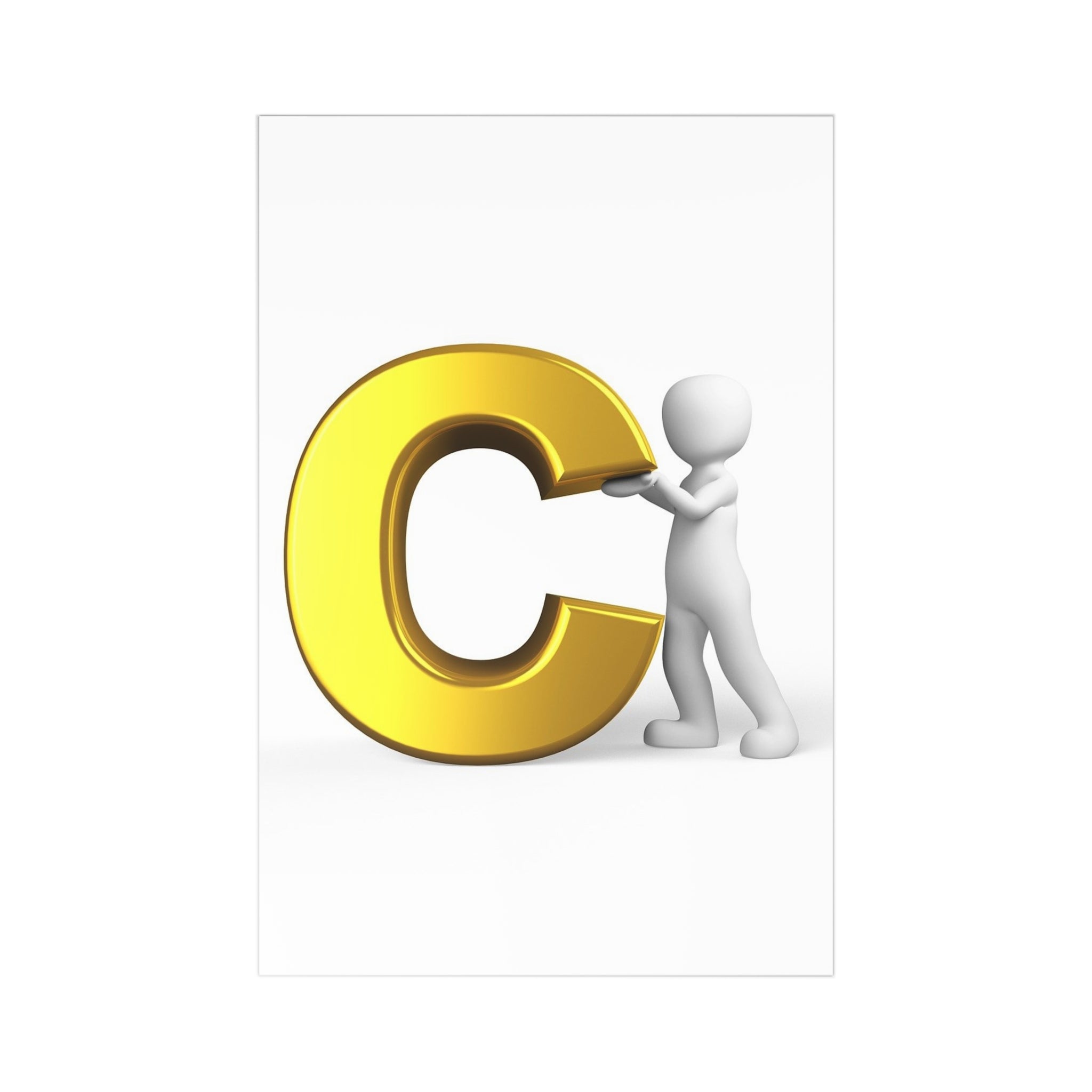 3D Gold Letter C Postcards | Alphabet Stationery, 7 Pack